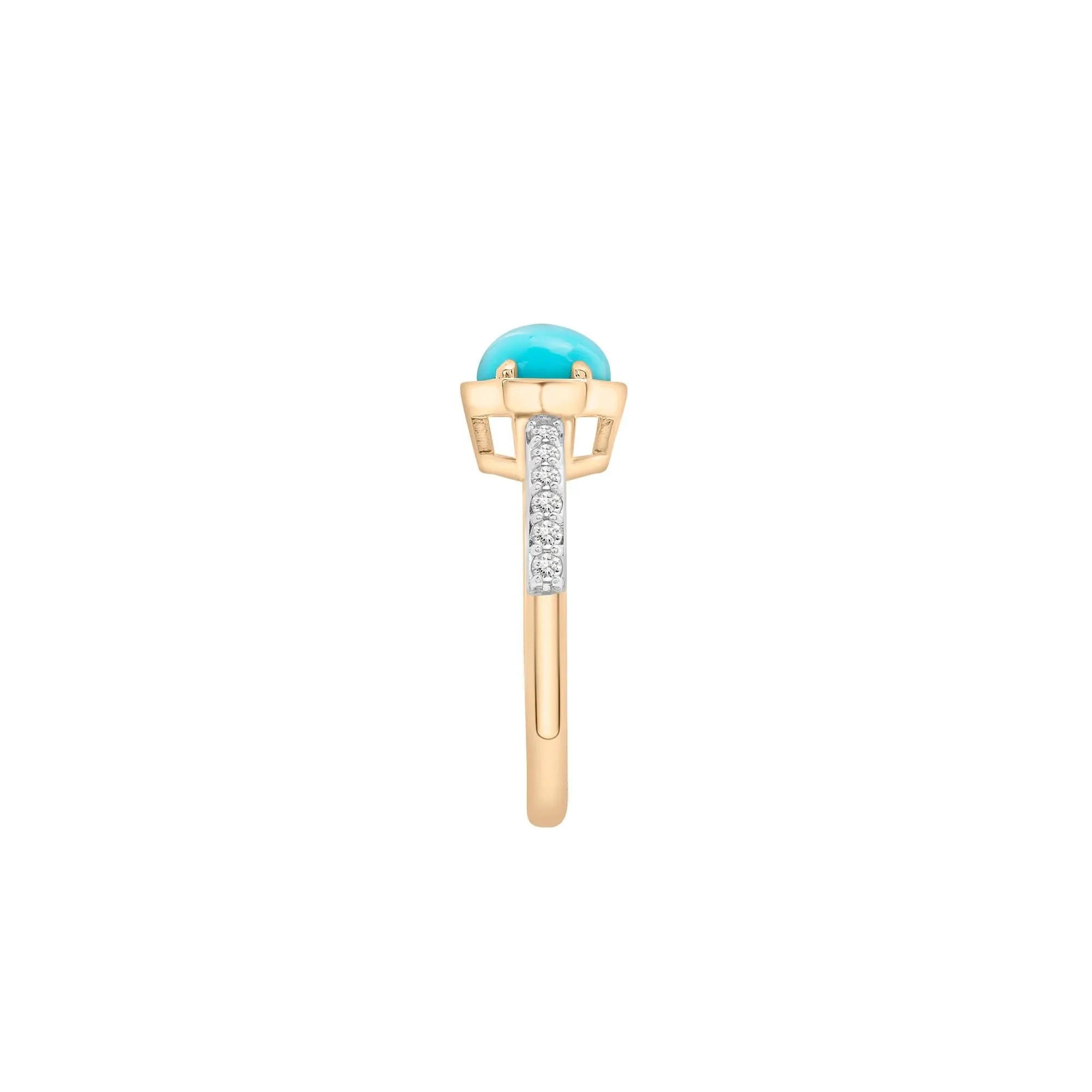 Cabochon Turquoise and White Topaz Ring 10K Yellow Gold Size 9 2mm - Image 4