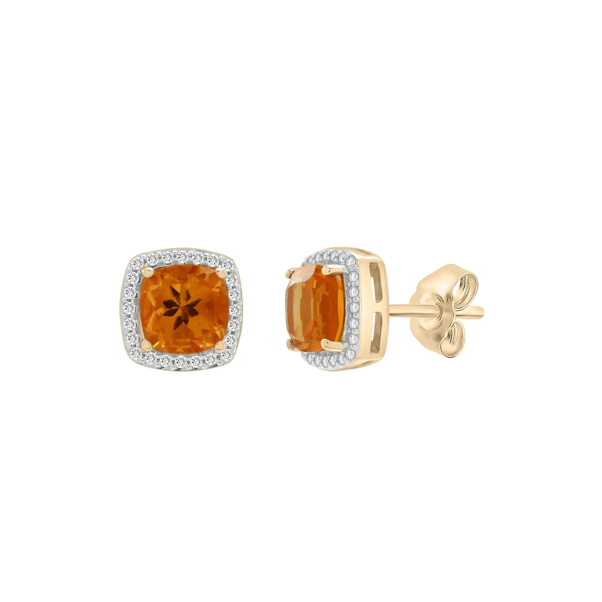 1/10 CT. Tw. Citrine and Diamond Halo Stud Earrings 10K Yellow Gold Size 7.20mm