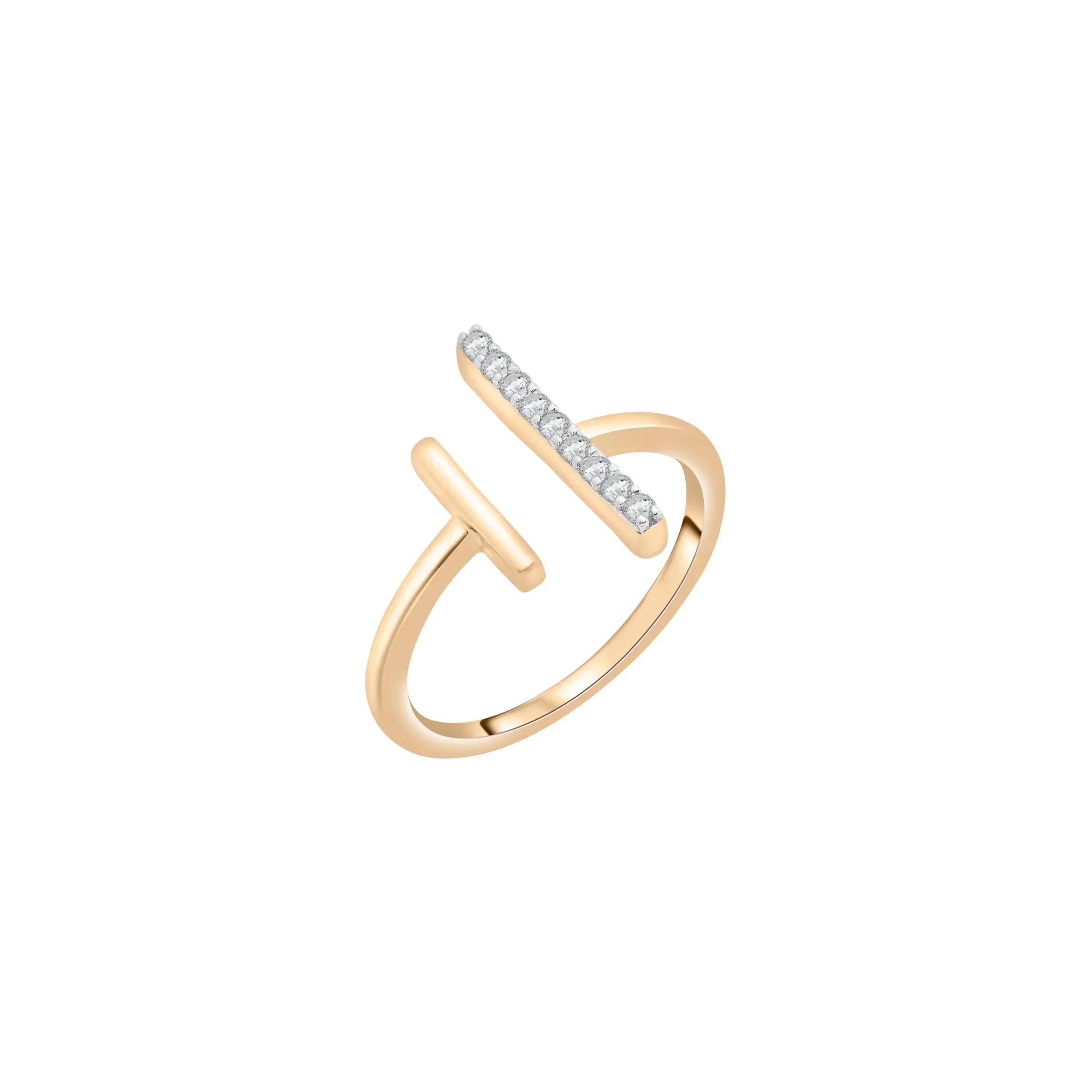 1/10 CT. Tw. Open Diamond Bar Ring 10K Yellow Gold Round Brilliant Cut Size 6.5 1.5mm - Image 4
