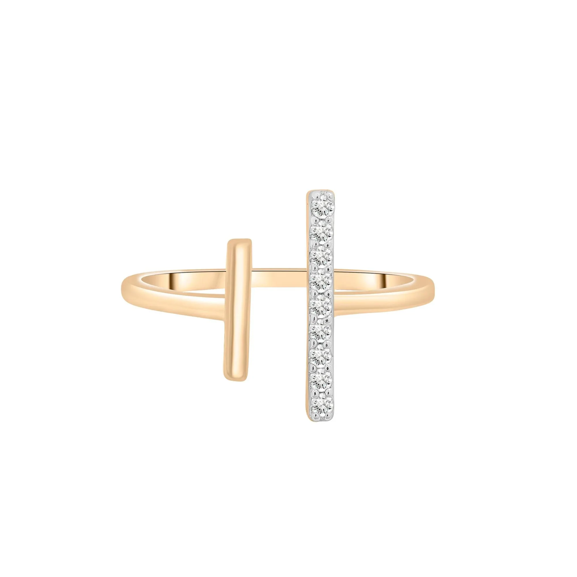1/10 CT. Tw. Open Diamond Bar Ring 10K Yellow Gold Round Brilliant Cut Size 7 1.5mm