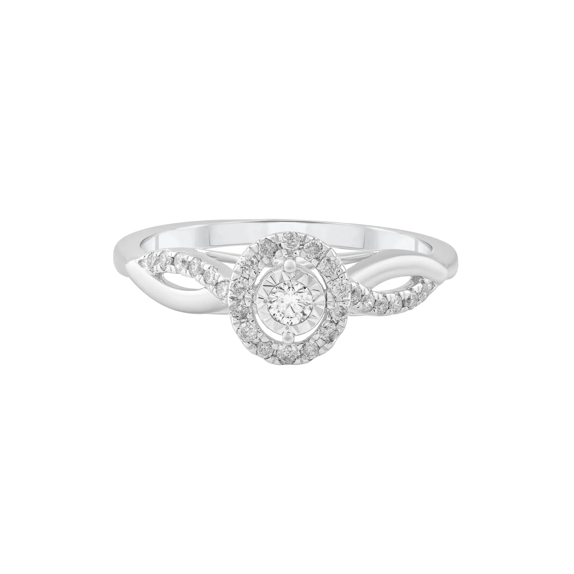 1/4 CT. Tw. Diamond Halo Promise Ring 10K White Gold Round Brilliant Cut Size 8.5
