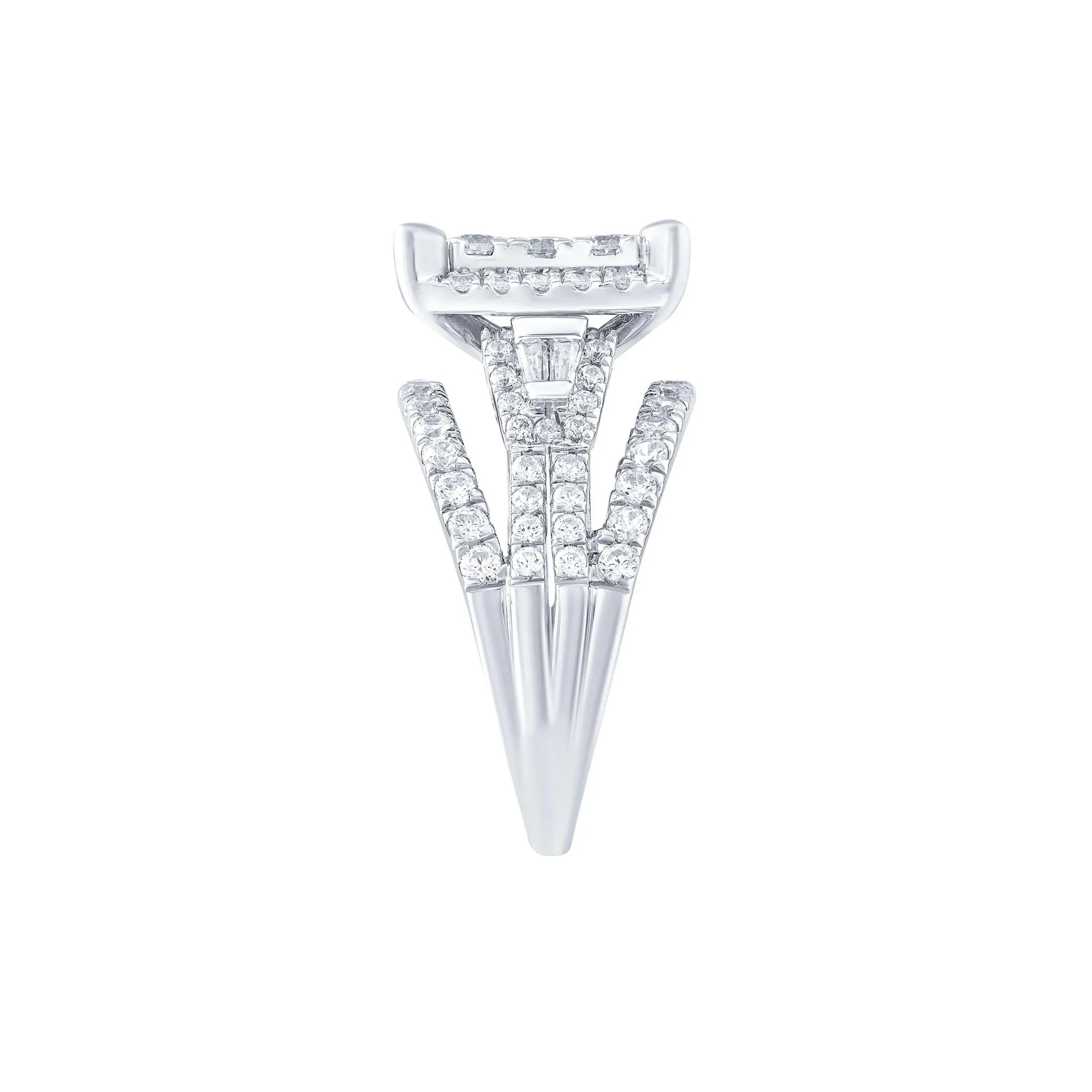 2 CT. Tw. Diamond Composite Multi-Row Engagement Ring 10K White Gold Round Brilliant Cut Size 6 - Image 3