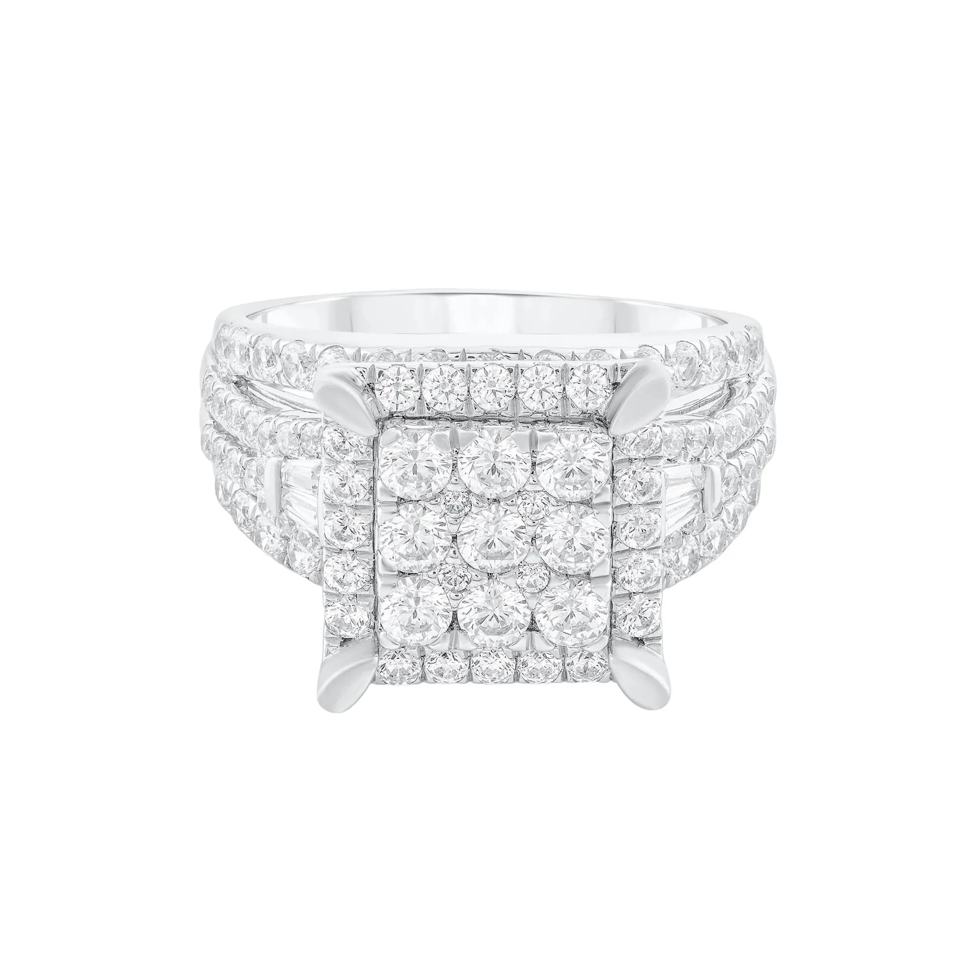 2 CT. Tw. Diamond Composite Multi-Row Engagement Ring 10K White Gold Round Brilliant Cut Size 7