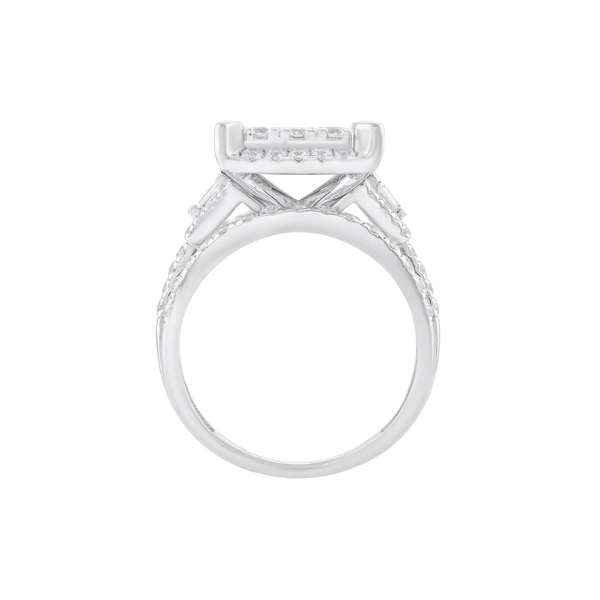 2 CT. Tw. Diamond Composite Multi-Row Engagement Ring 10K White Gold Round Brilliant Cut Size 7 - Image 2