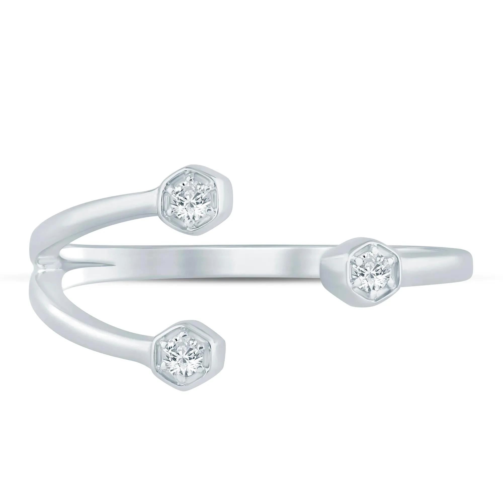 Diamond Accent Open Three-Stone Ring 10K White Gold Size 5.5 1.5mm