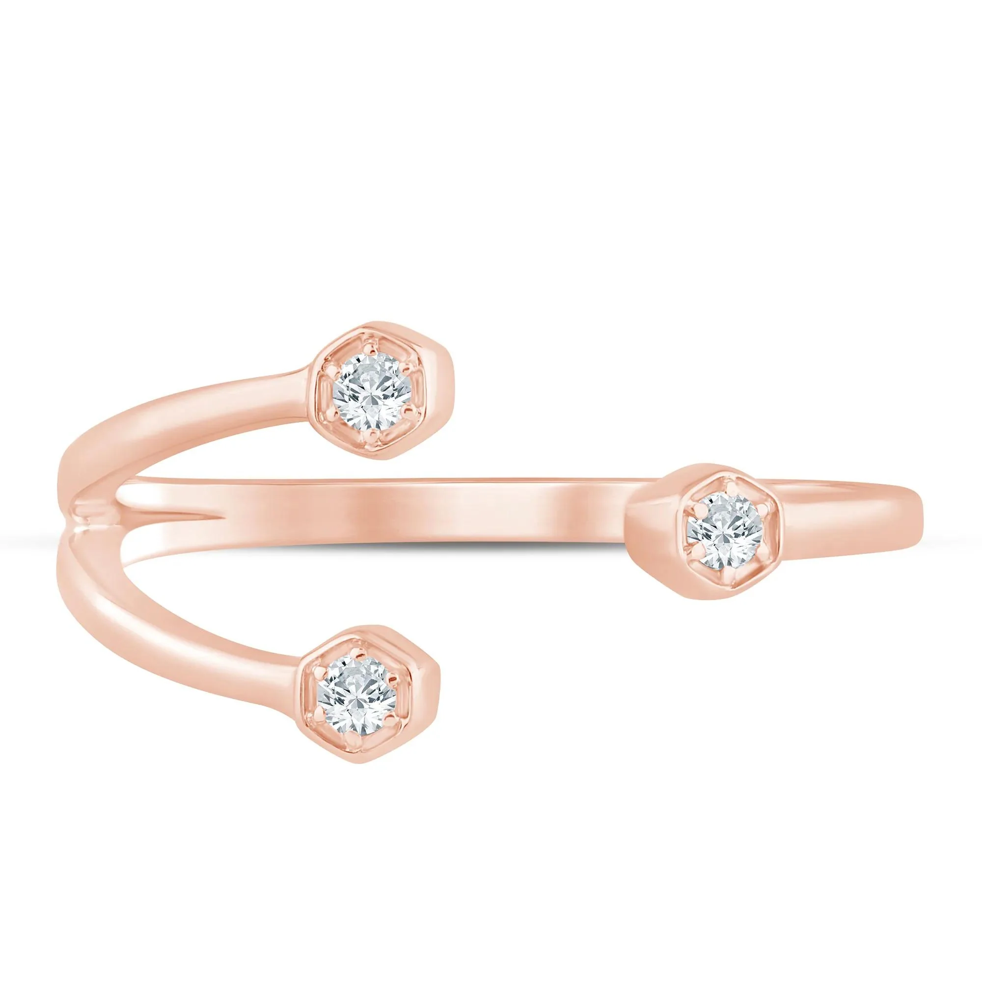 Diamond Accent Open Three-Stone Ring 10K Rose Gold Size 7 1.5mm