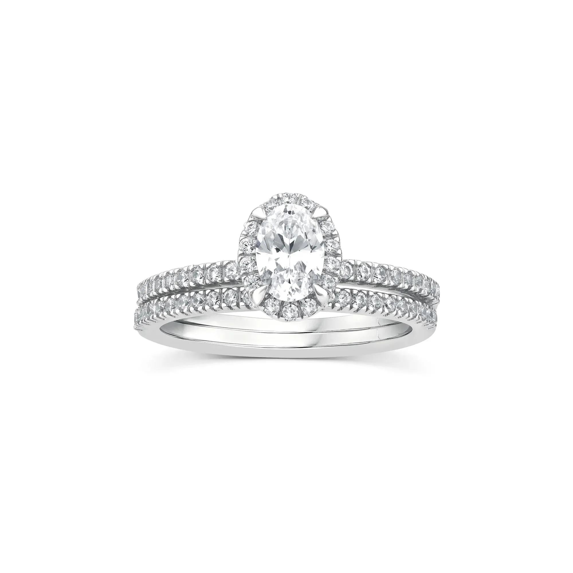 1 CT. Tw. Lab Grown Diamond Oval Center Bridal Set 10K White Gold Ring Size 8.5