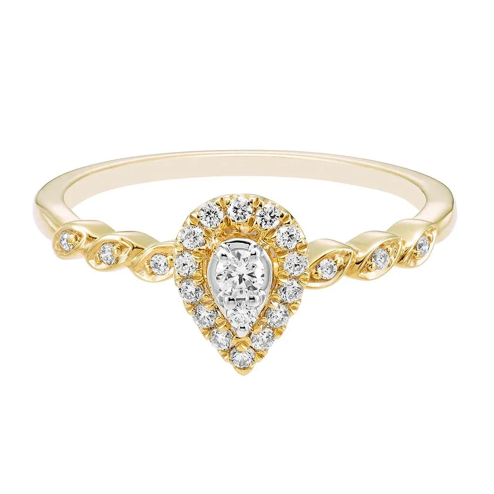 1/5 CT. Tw. Pear-Shaped Diamond Promise Ring with Halo 10K Yellow Gold Size 7.5
