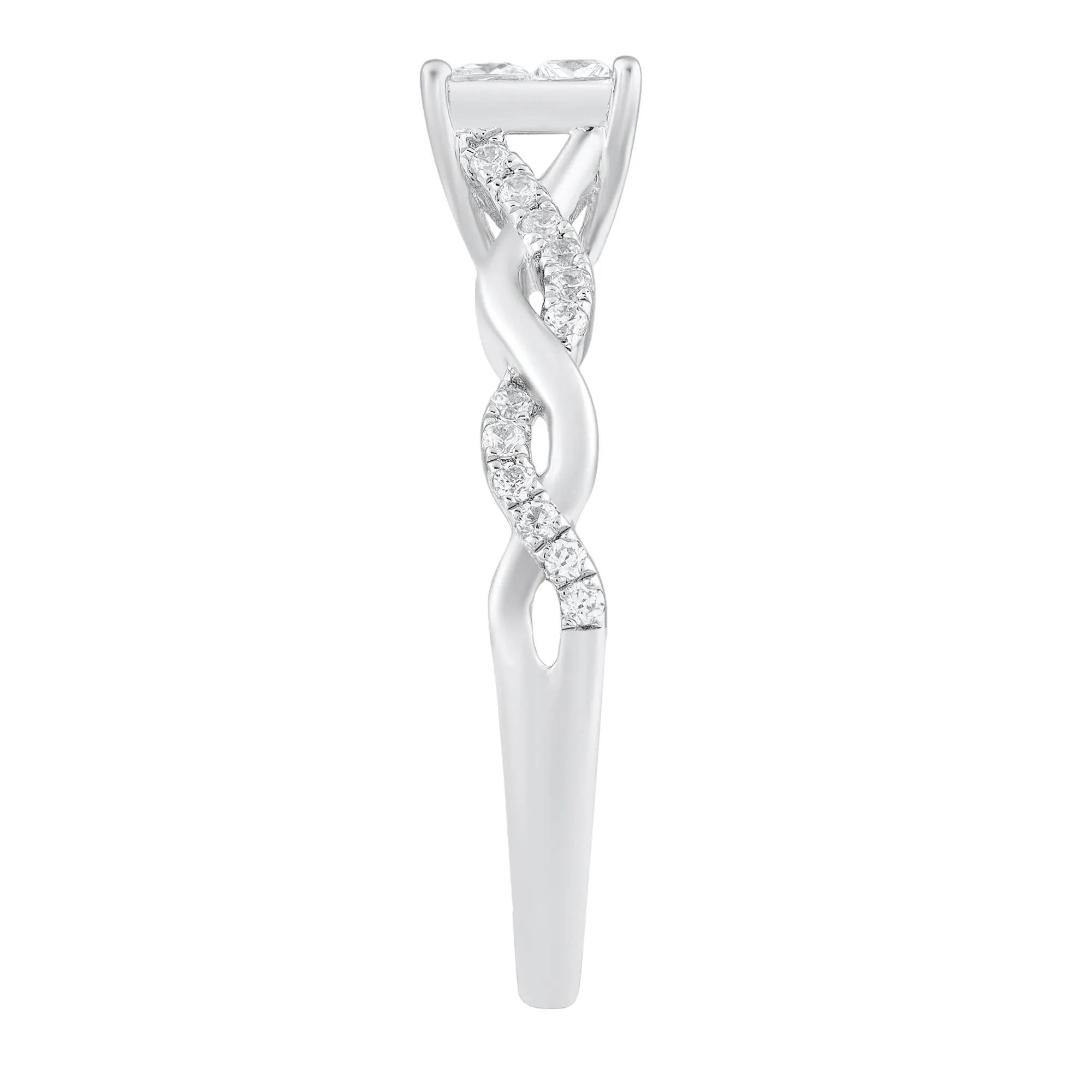 1/2 CT. Tw. Diamond Princess-Cut Twist Band Engagement Ring 14K White Gold Round Brilliant Cut Size 8.5 - Image 3