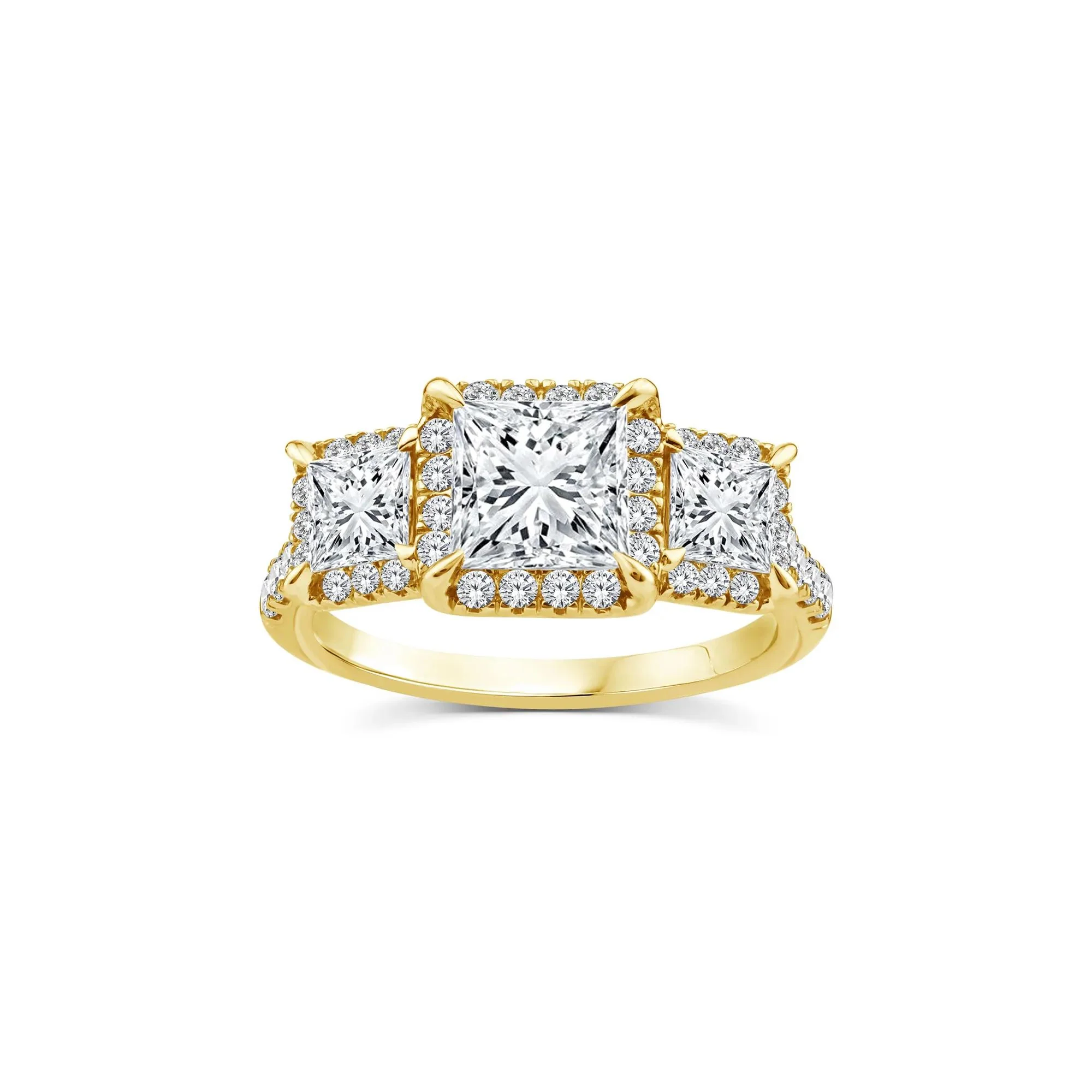 1/2 CT. Tw. Lab Grown Diamond Three-Stone Ring 14K Yellow Gold Round Brilliant Cut Size 8 - Image 3