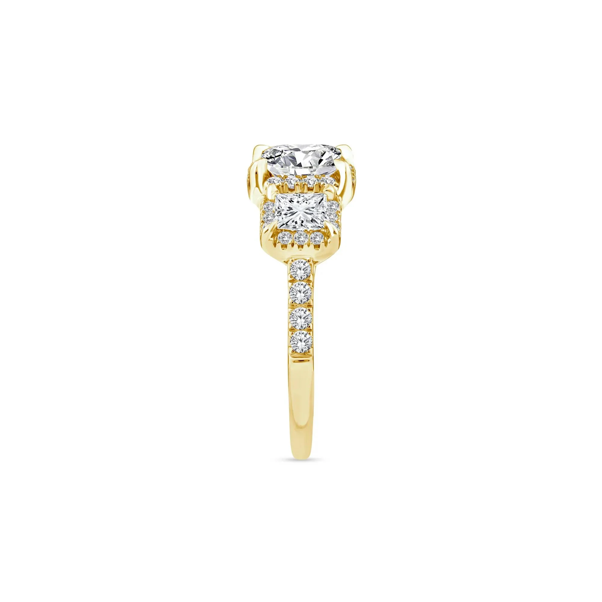 1/2 CT. Tw. Lab Grown Diamond Three-Stone Ring 14K Yellow Gold Round Brilliant Cut Size 8.5 - Image 2