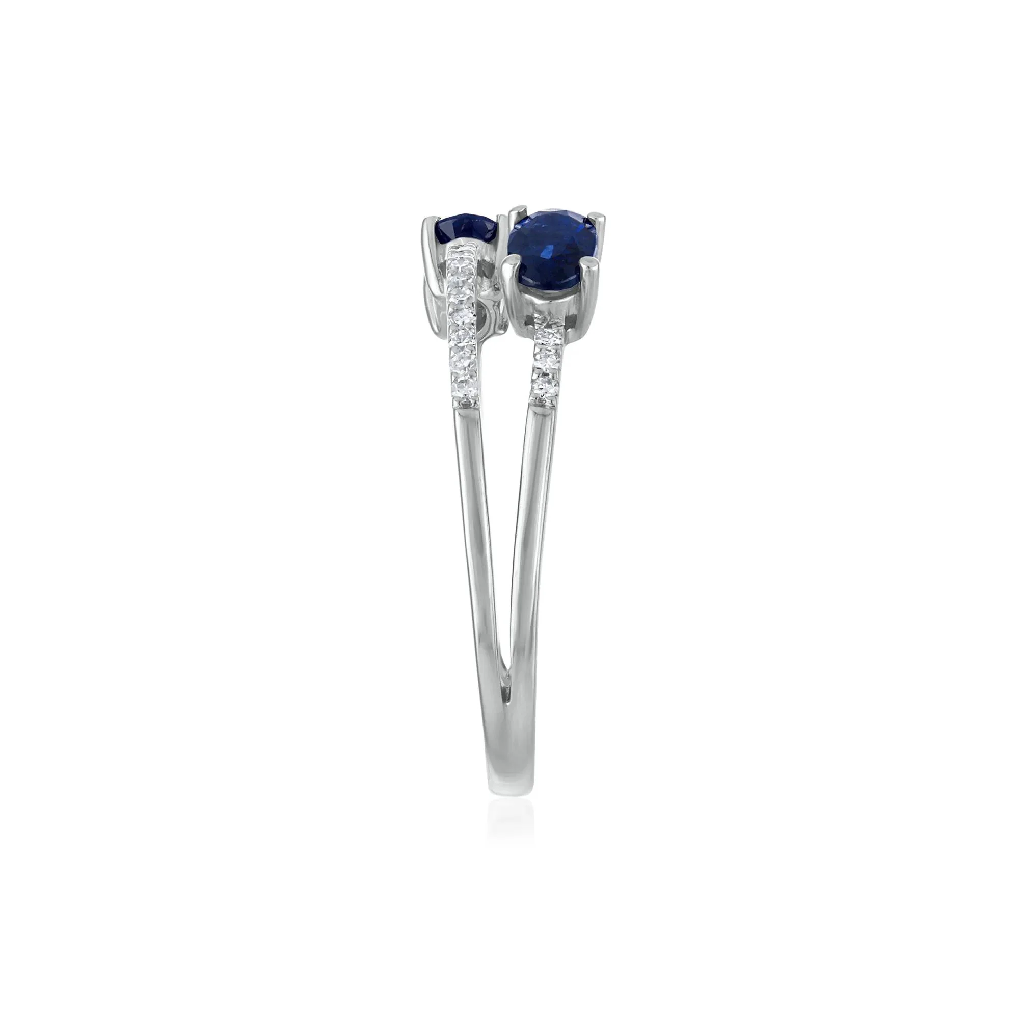 1/10 CT. Tw. Diamond and Blue Sapphire Double Row Band Ring 10K White Gold Size 7 1.5mm - Image 3
