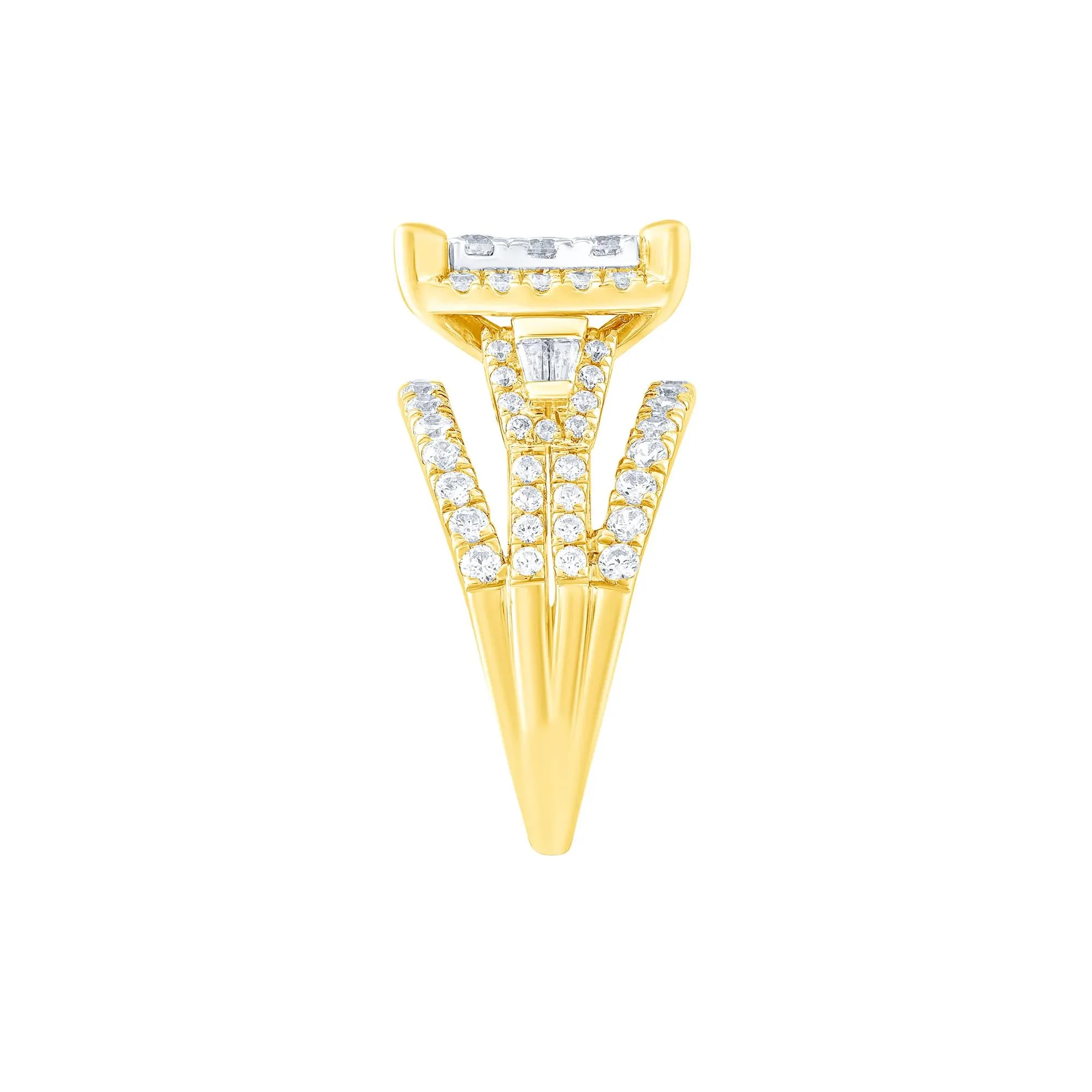 2 CT. Tw. Diamond Composite Multi-Row Engagement Ring 10K Yellow Gold Round Brilliant Cut Size 8.5 - Image 3