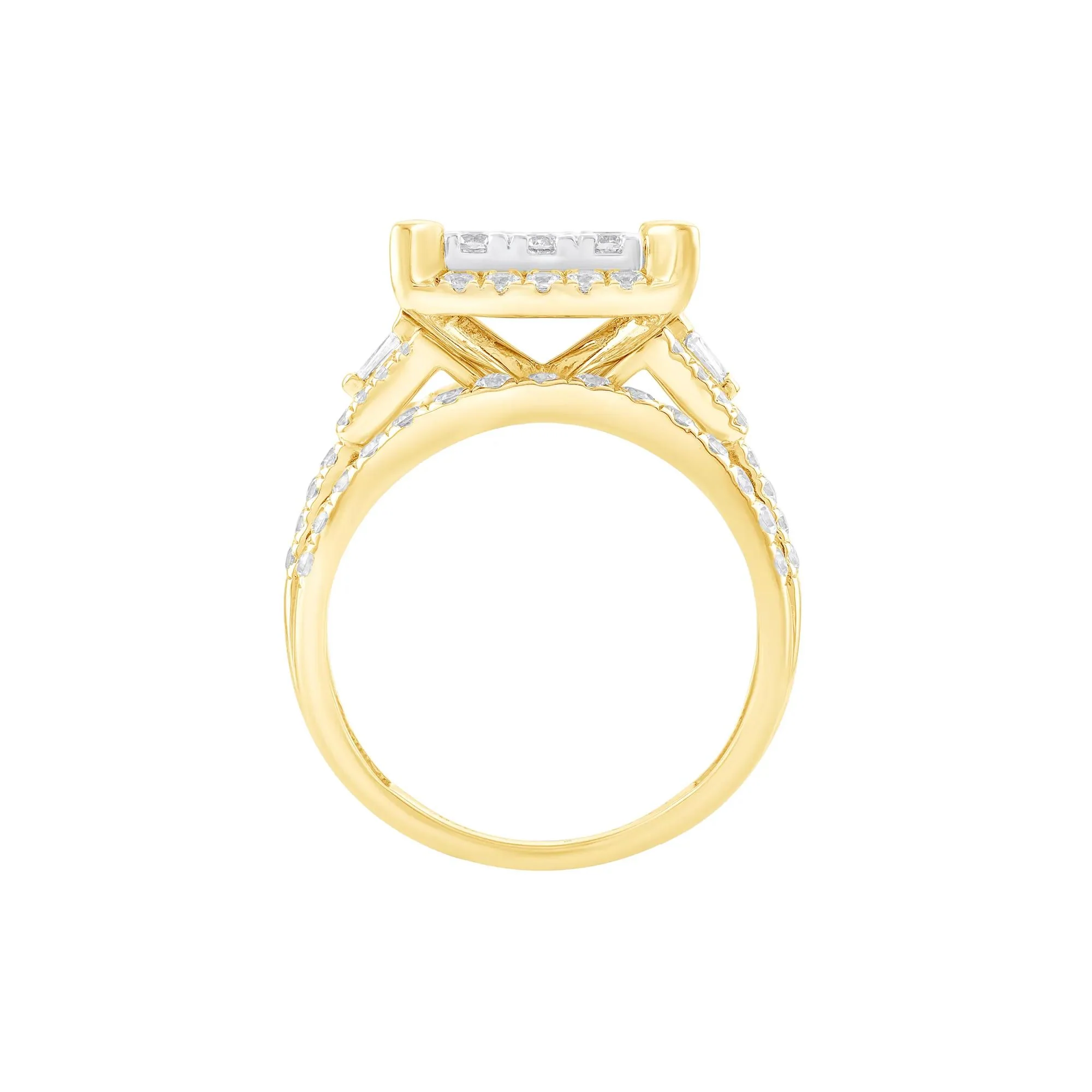 2 CT. Tw. Diamond Composite Multi-Row Engagement Ring 10K Yellow Gold Round Brilliant Cut Size 9 - Image 2