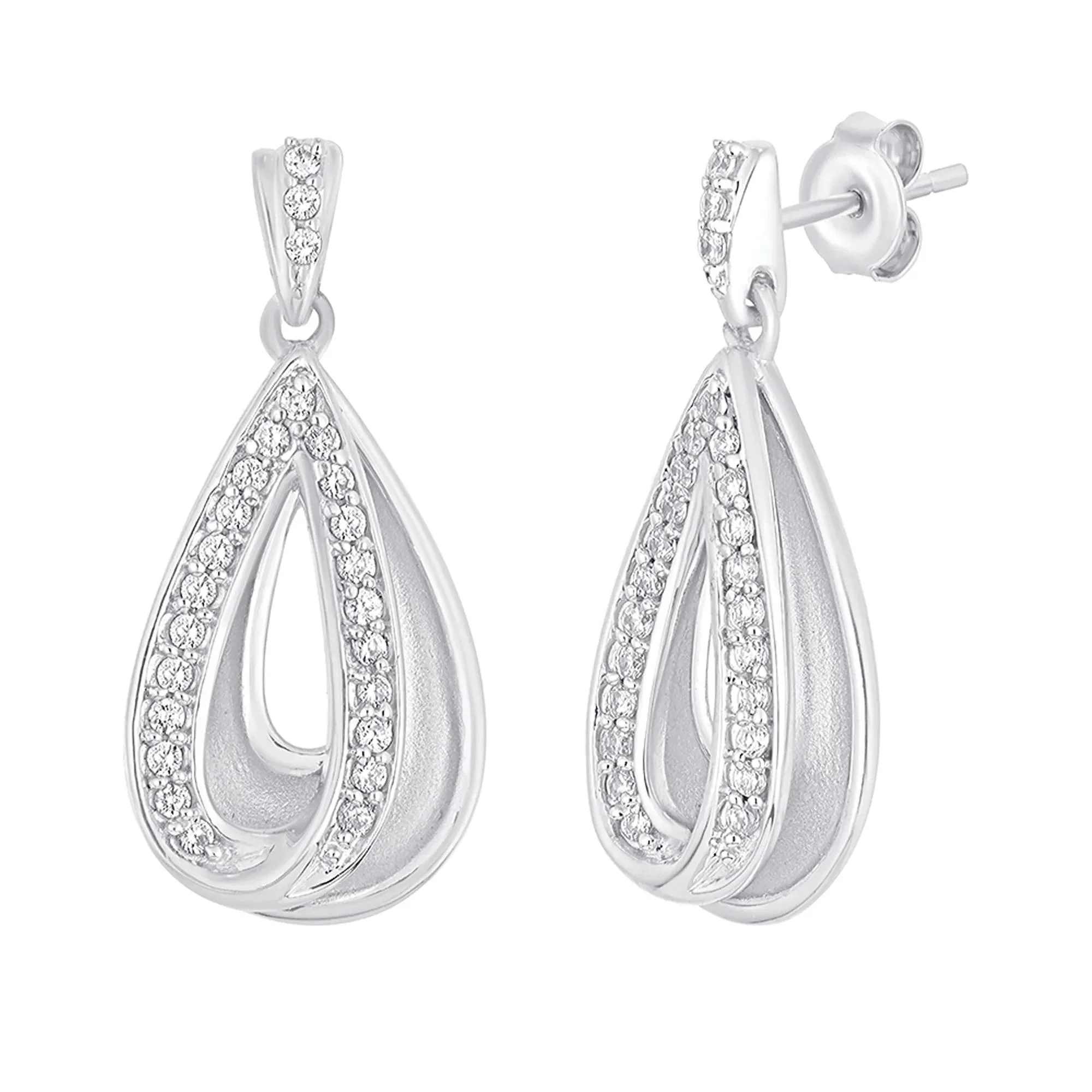 1/5 CT. Tw. Deep Drop Diamond Earrings .925 Sterling Silver White Size 11.00mm
