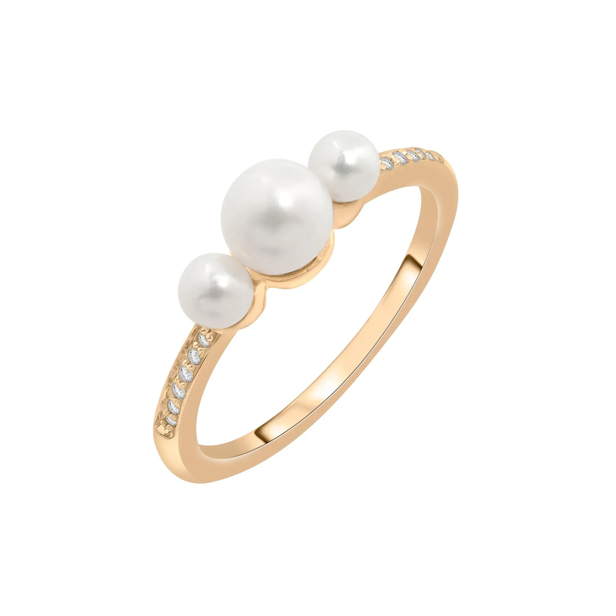 Freshwater Pearl and Diamond Accent Three-Stone Ring 10K Yellow Gold Size 6.5 1.5mm - Image 4