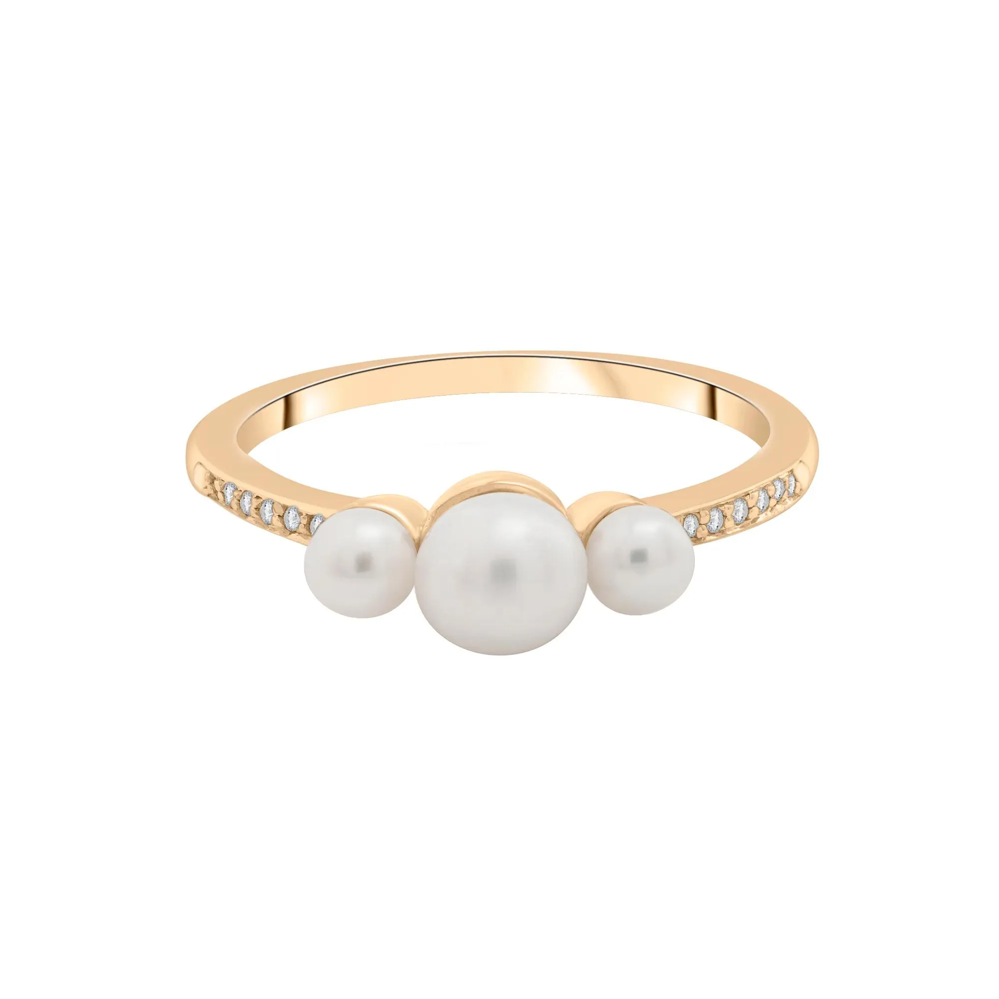 Freshwater Pearl and Diamond Accent Three-Stone Ring 10K Yellow Gold Size 8 1.5mm