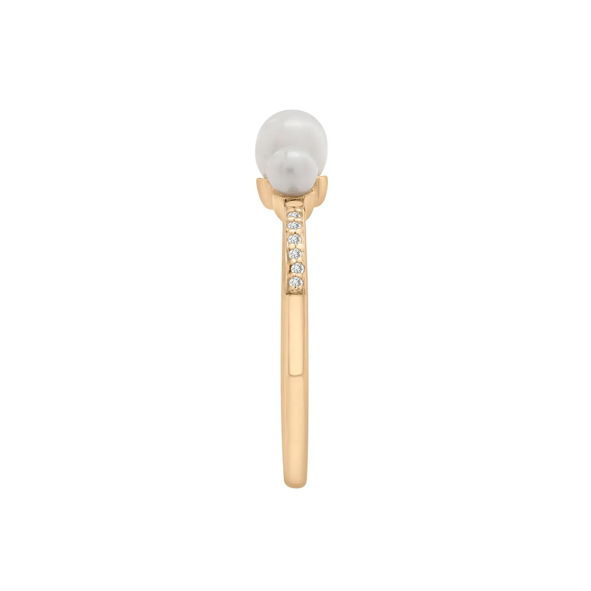 Freshwater Pearl and Diamond Accent Three-Stone Ring 10K Yellow Gold Size 8 1.5mm - Image 5