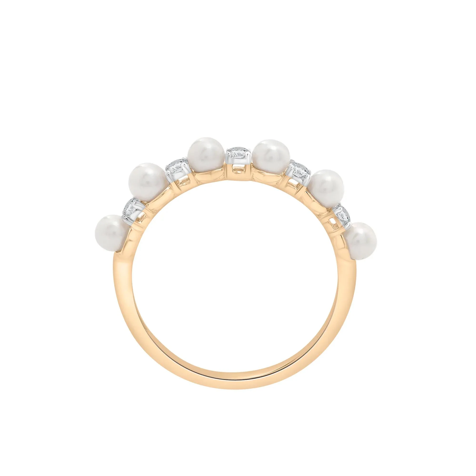 Freshwater Pearl and Lab-Created White Sapphire Ring 10K Yellow Gold Size 7.5 1.5mm - Image 3