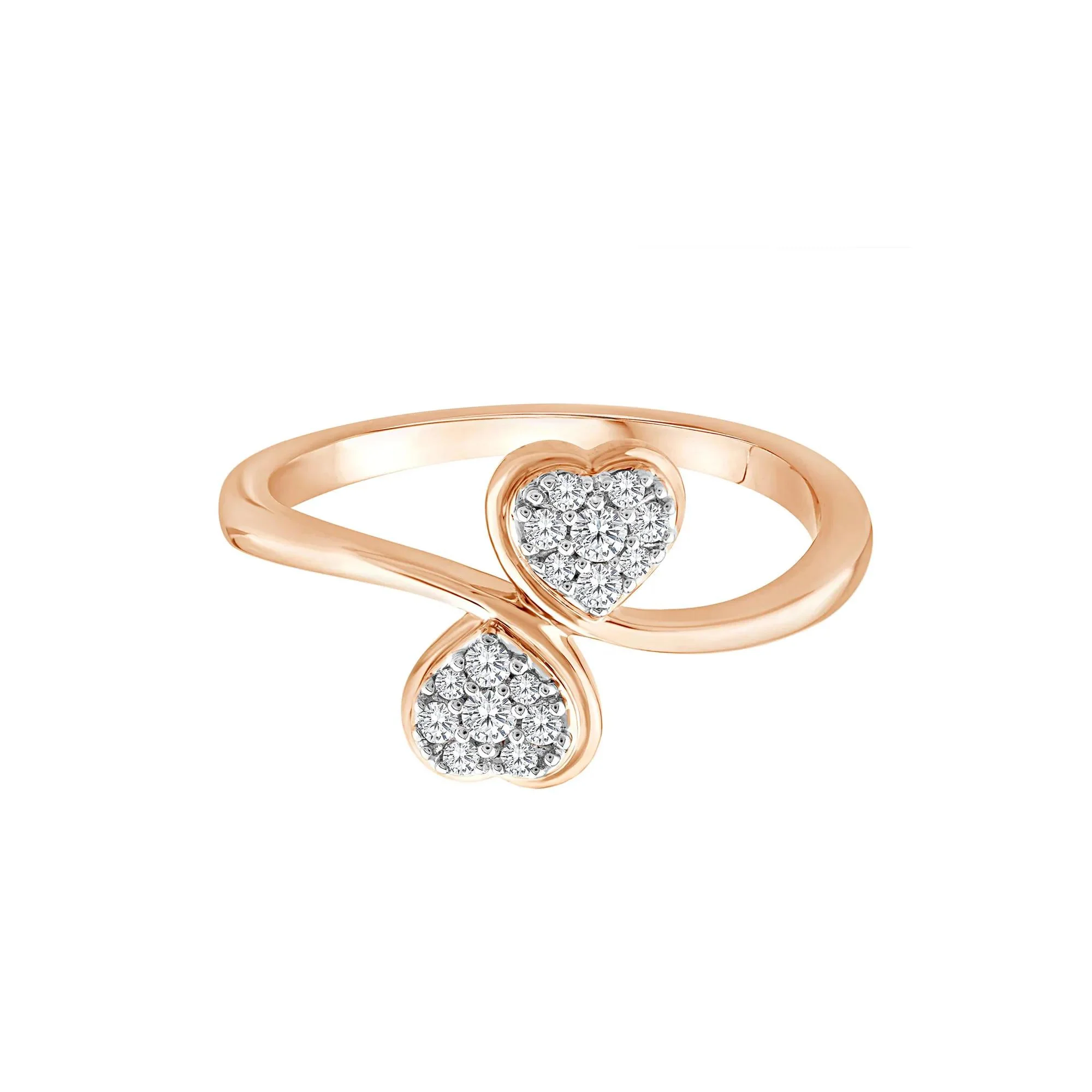 1/8 CT. Tw. Diamond Double Heart Ring 10K Rose Gold Size 7 1.5mm