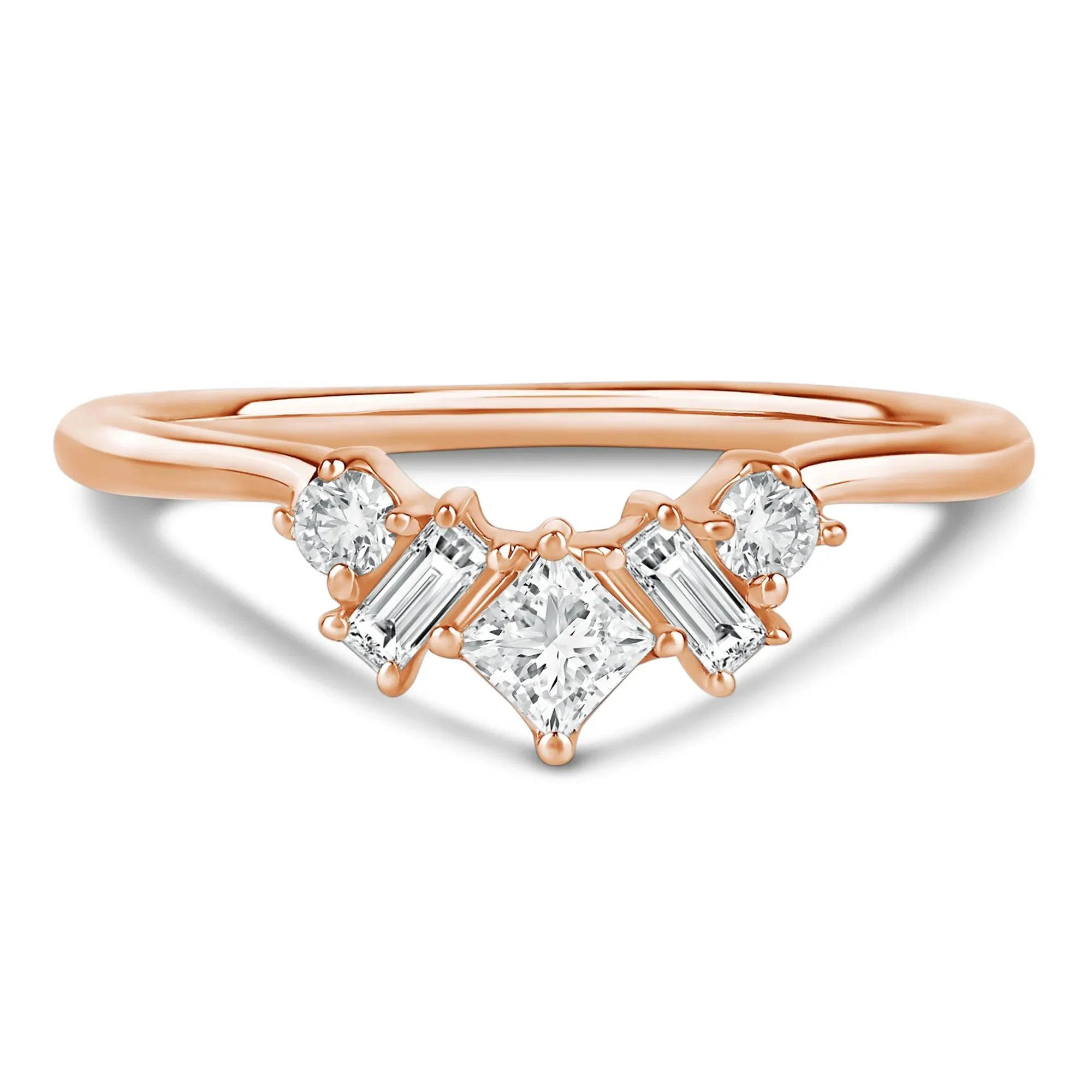 3/8 CT. Tw. Lab Grown Diamond Multi-Shape Contour Ring 14K Rose Gold Round Brilliant Cut Size 7.5 2mm