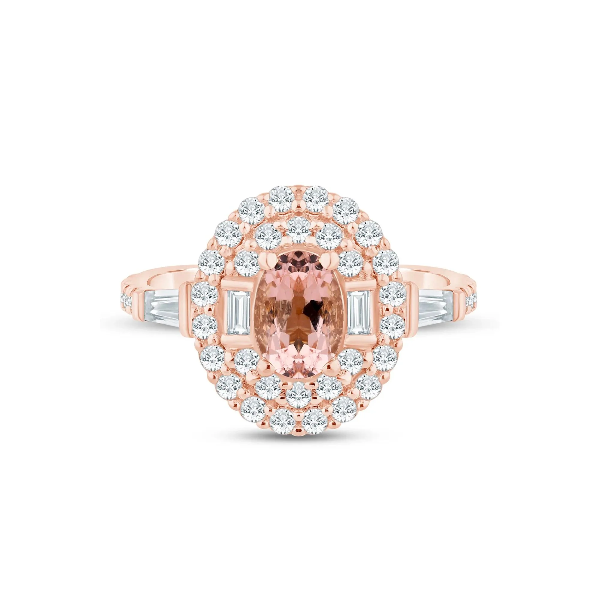 7/8 CT. Tw. Morganite and Diamond Oval Ring 14K Rose Gold Size 7 1.5mm