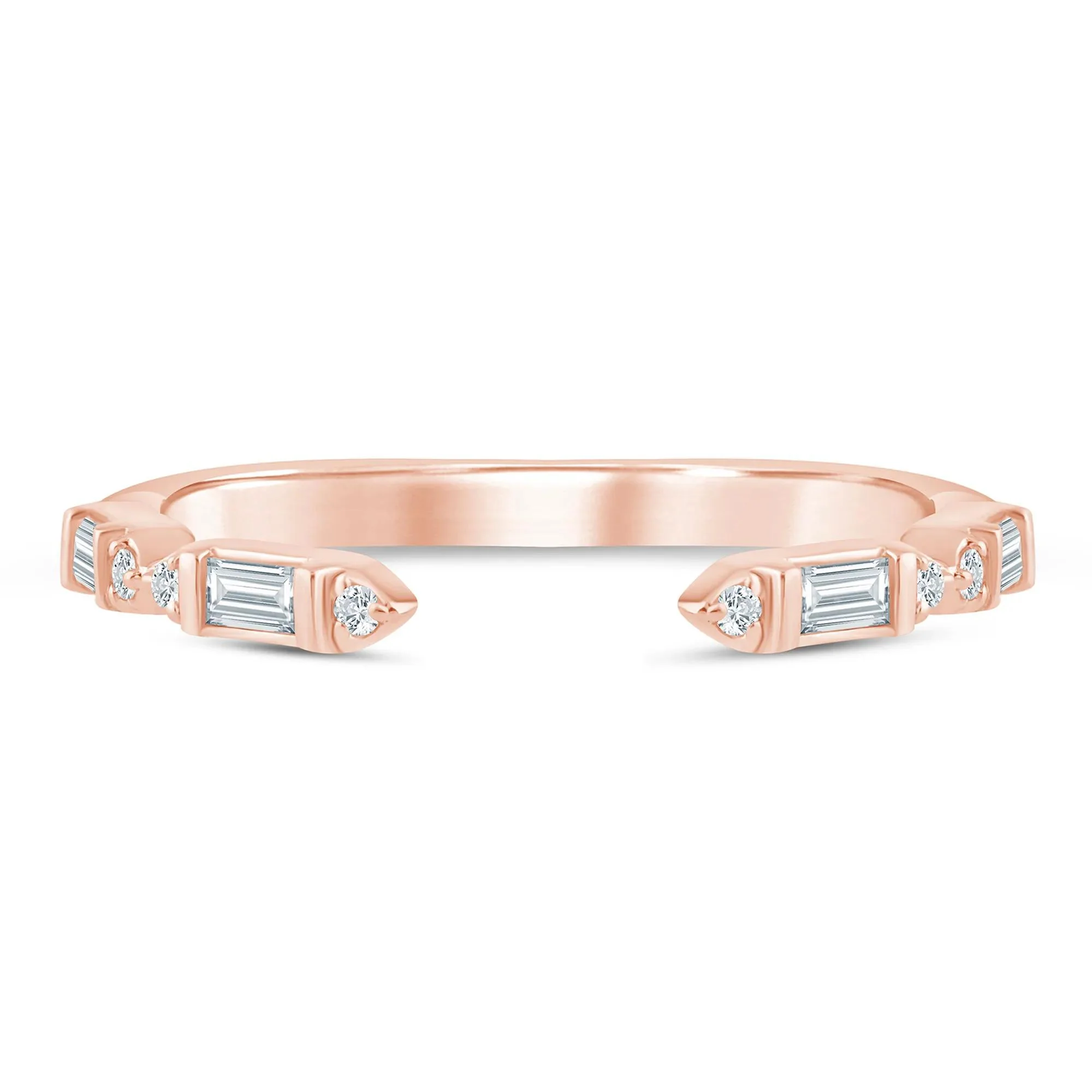 1/7 CT. Tw. Lab Grown Diamond Baguette and Round Open Band Ring 14K Rose Gold Size 8 1.5mm