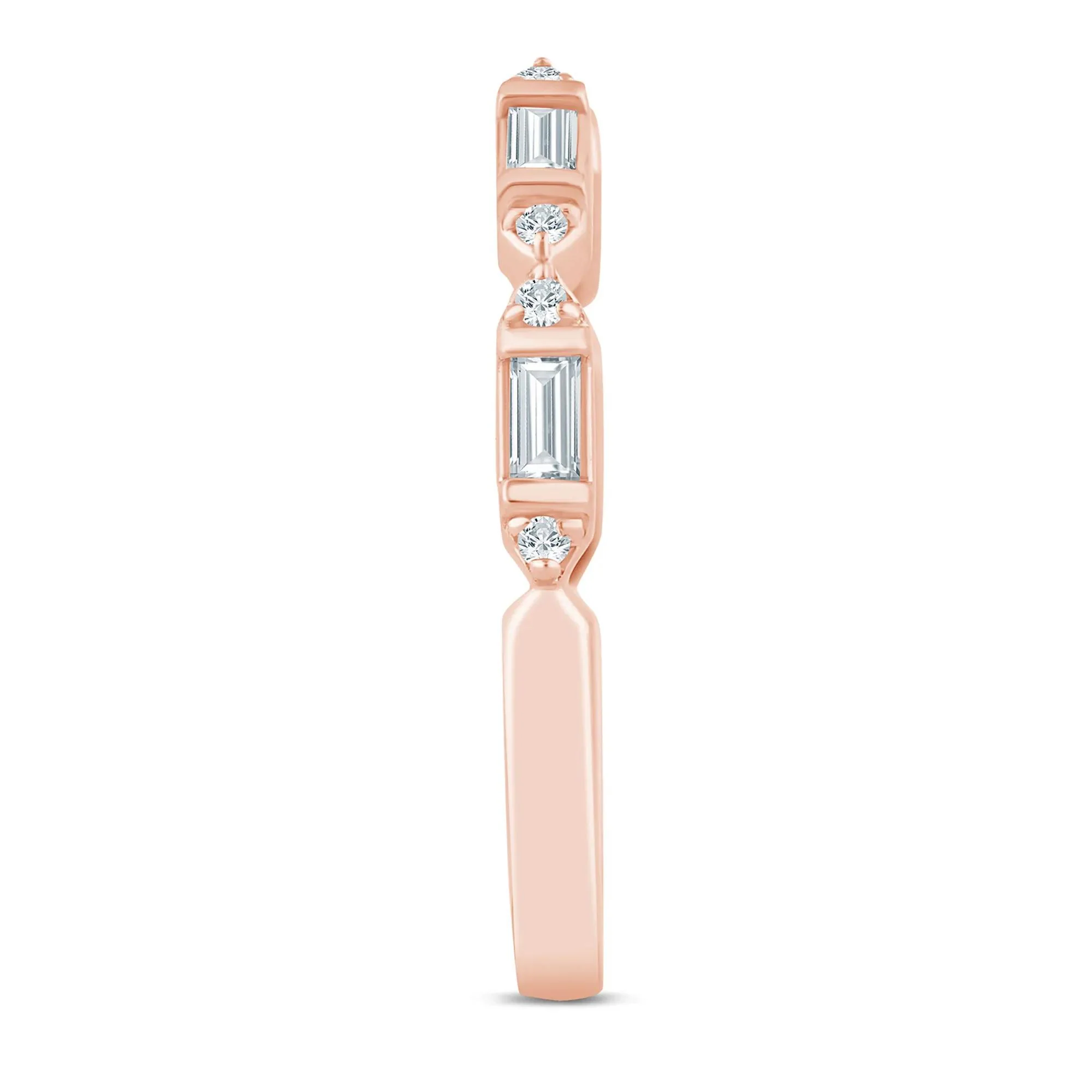 1/7 CT. Tw. Lab Grown Diamond Baguette and Round Open Band Ring 14K Rose Gold Size 8 1.5mm - Image 3