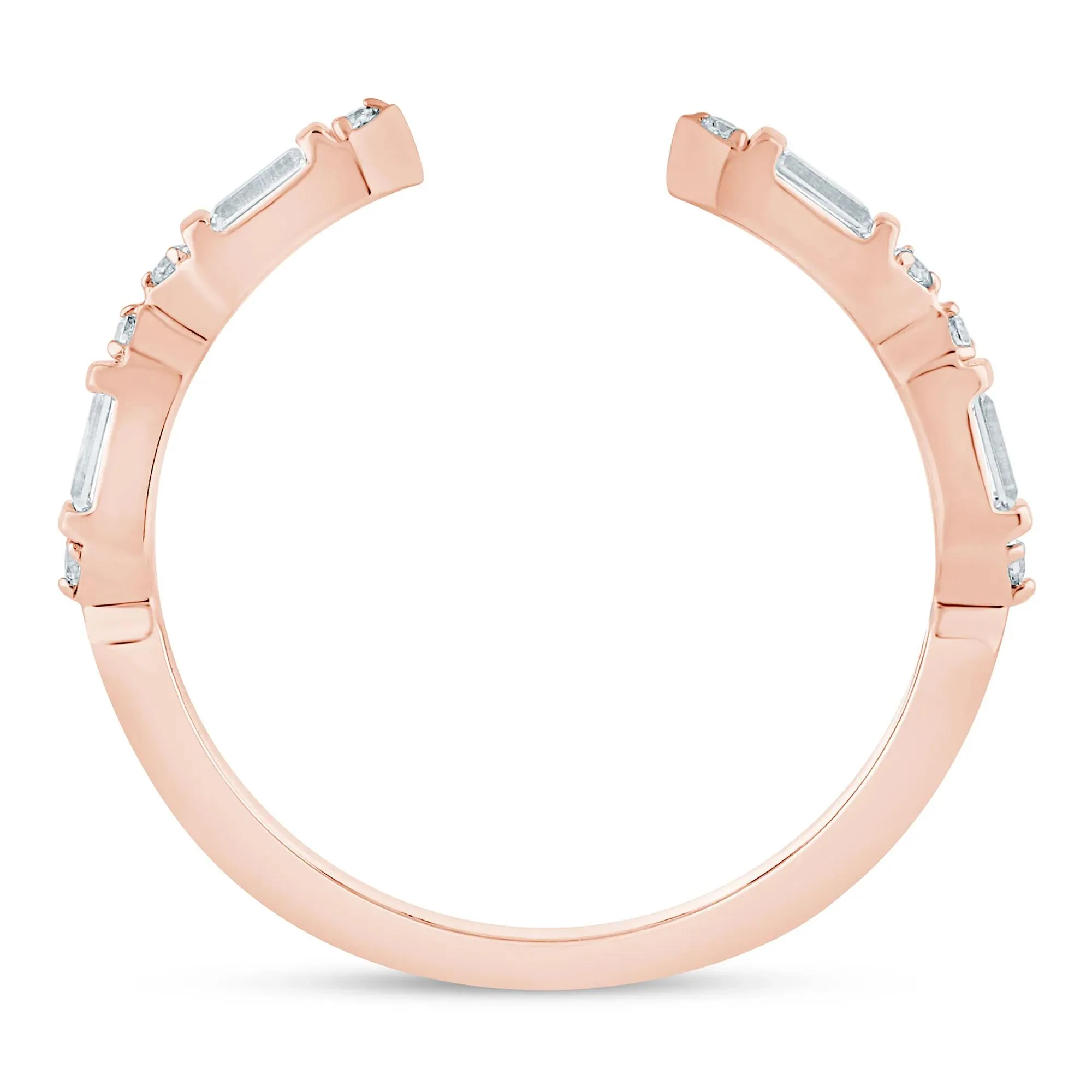 1/7 CT. Tw. Lab Grown Diamond Baguette and Round Open Band Ring 14K Rose Gold Size 8.5 1.5mm - Image 2