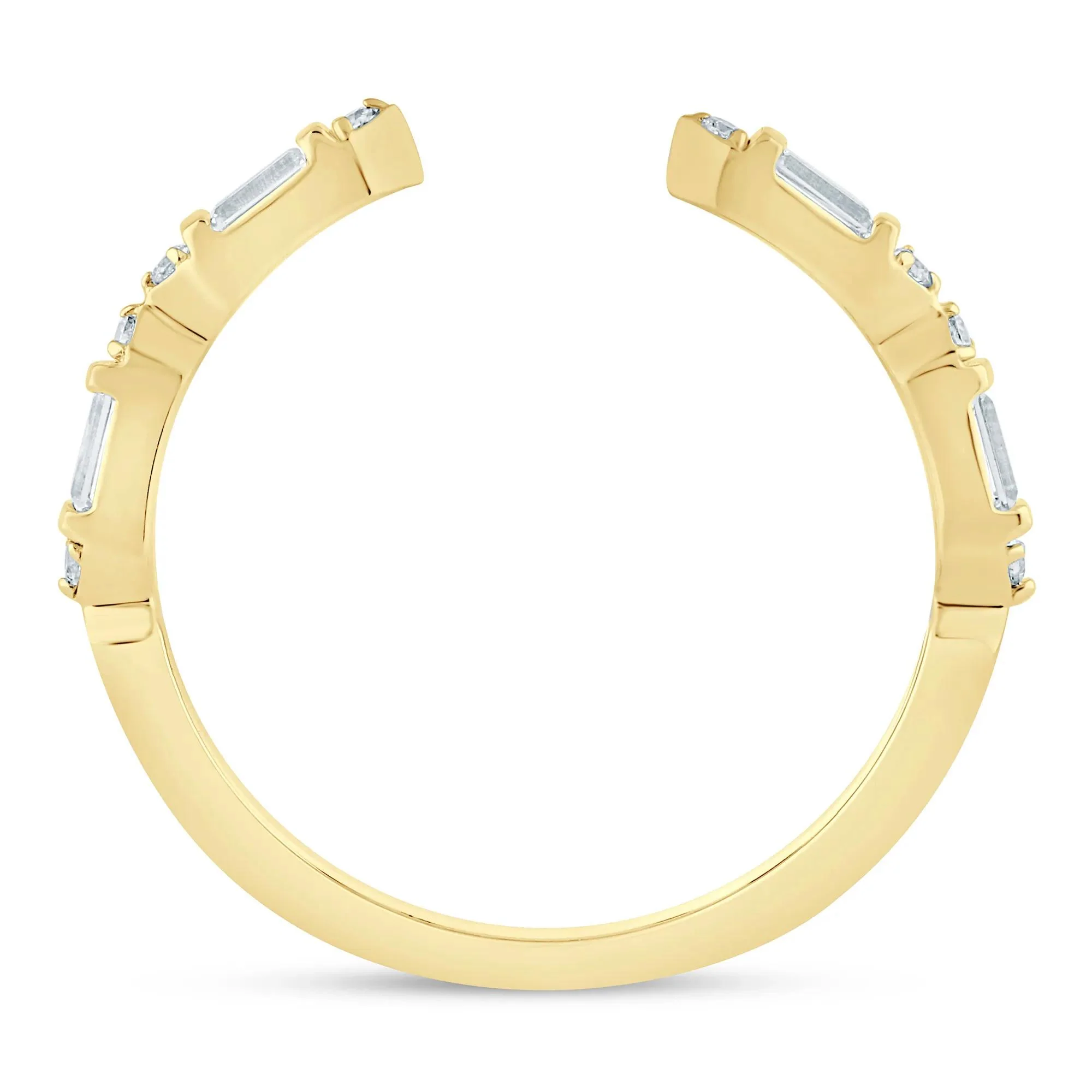 1/7 CT. Tw. Lab Grown Diamond Baguette and Round Open Band Ring 14K Yellow Gold Size 5.5 1.5mm - Image 2