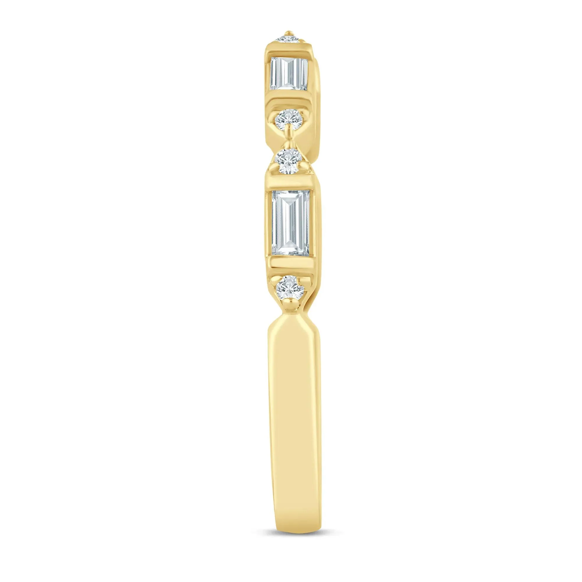 1/7 CT. Tw. Lab Grown Diamond Baguette and Round Open Band Ring 14K Yellow Gold Size 6 1.5mm - Image 3