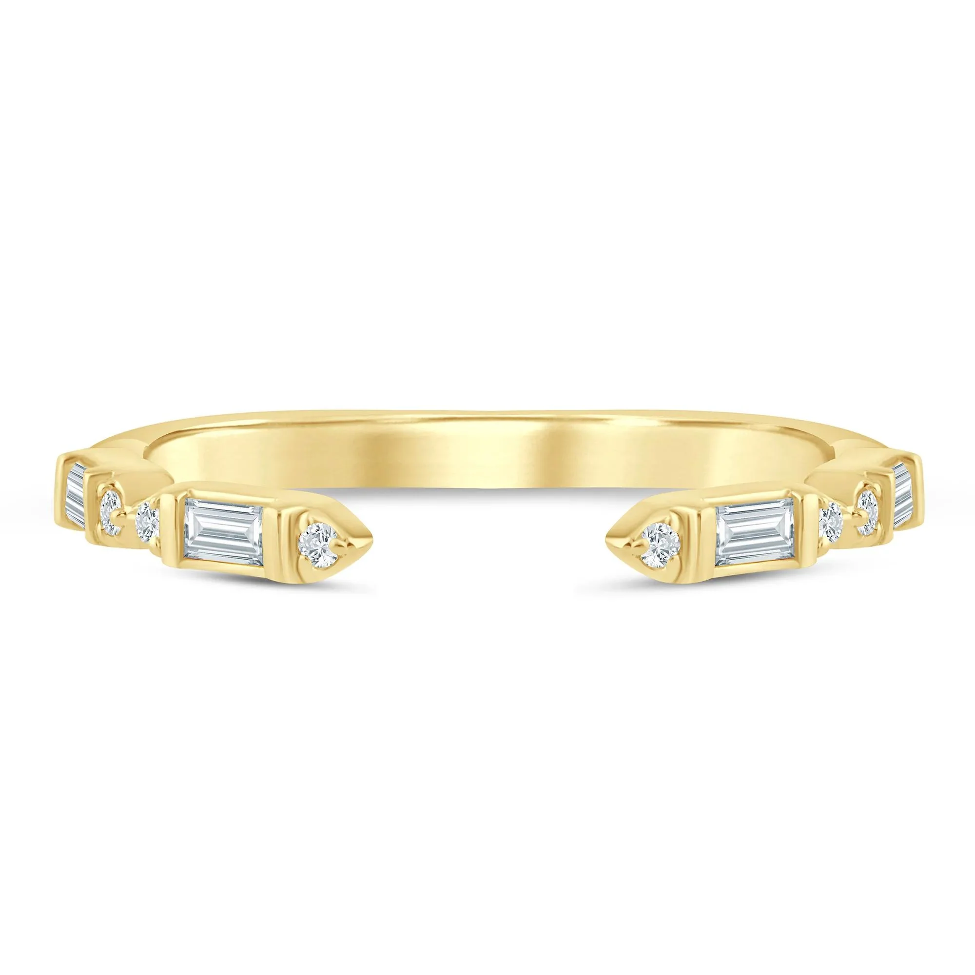 1/7 CT. Tw. Lab Grown Diamond Baguette and Round Open Band Ring 14K Yellow Gold Size 7.5 1.5mm
