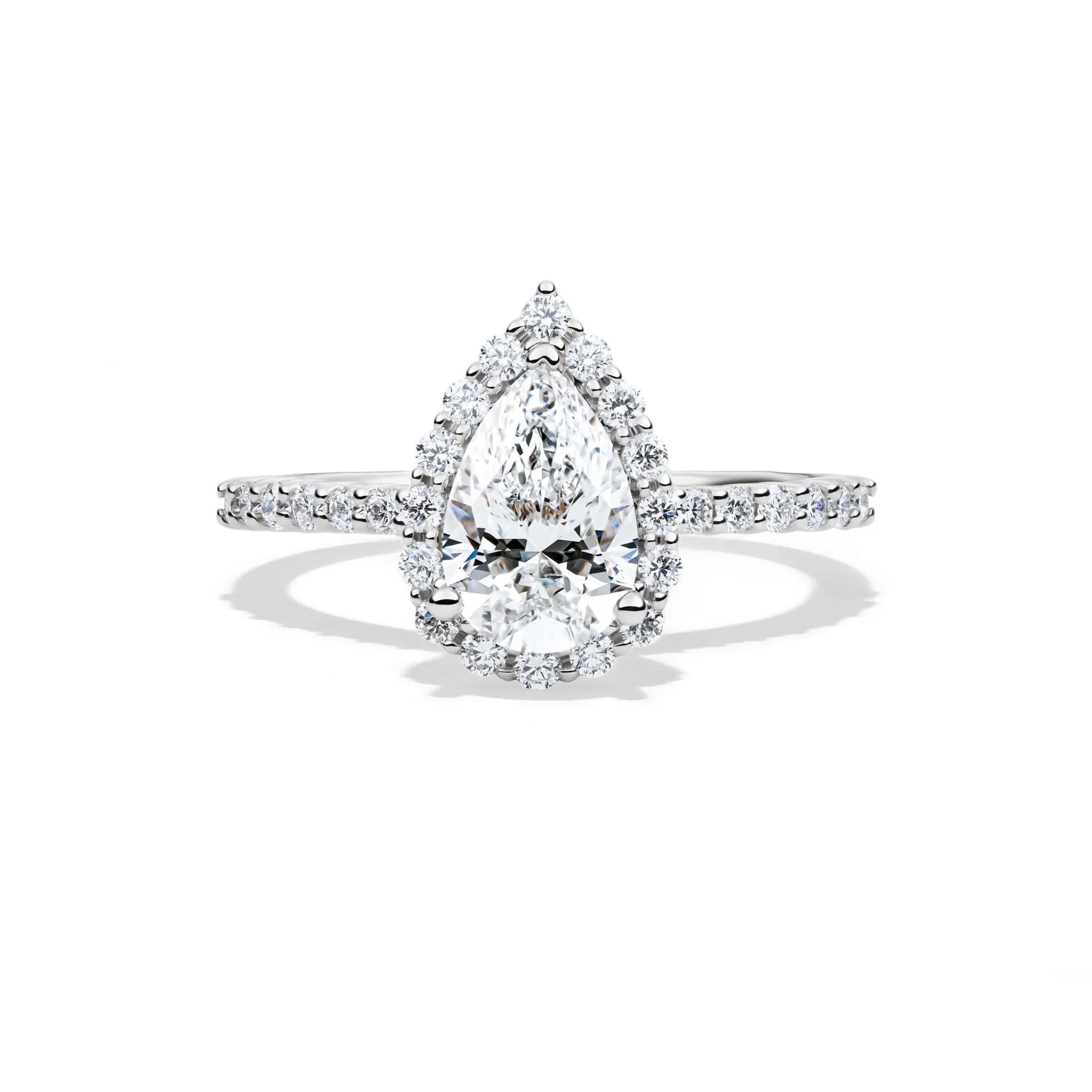 1 3/4 CT. Tw. Lab Grown Diamond Pear-Shaped Halo Engagement Ring 14K White Gold Round Brilliant Cut Size 6.5 1mm