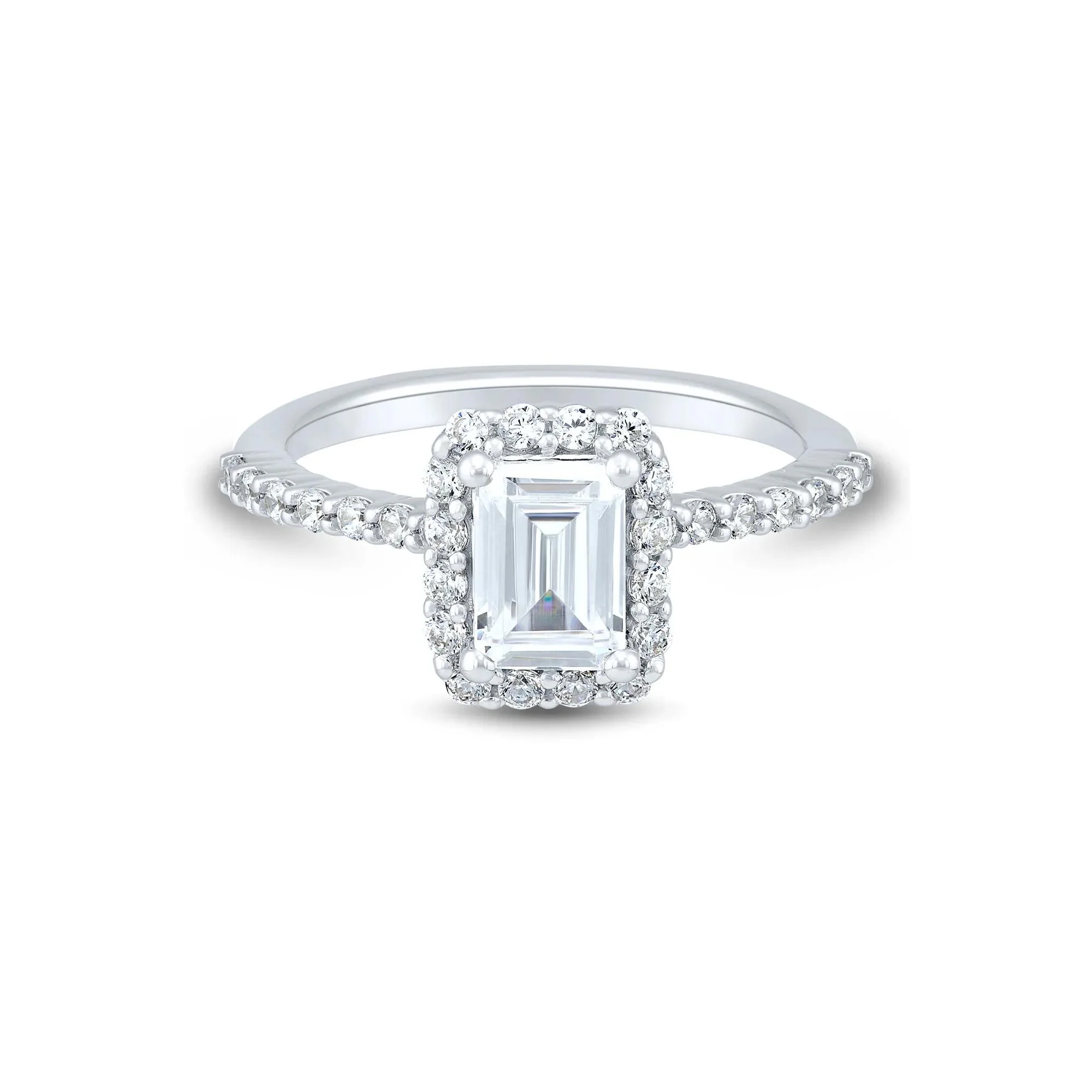 1 3/4 CT. Tw. Lab Grown Diamond Emerald-Cut Engagement Ring 14K White Gold Round Brilliant Cut Size 6 1mm
