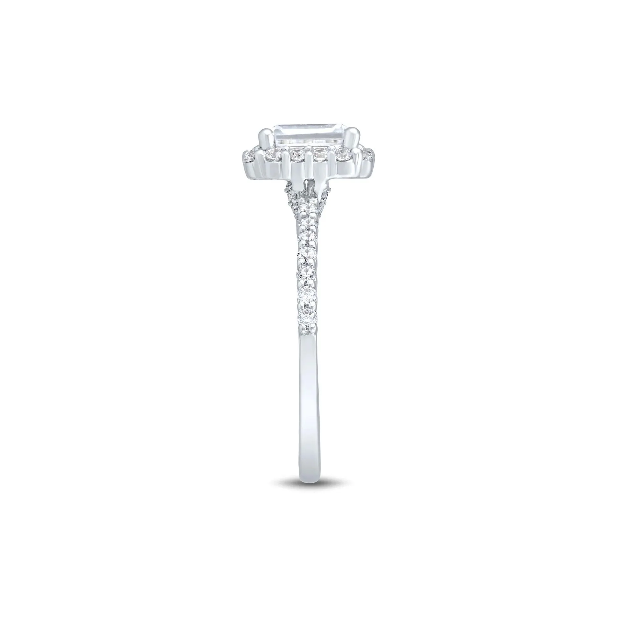 1 3/4 CT. Tw. Lab Grown Diamond Emerald-Cut Engagement Ring 14K White Gold Round Brilliant Cut Size 9 1mm - Image 3