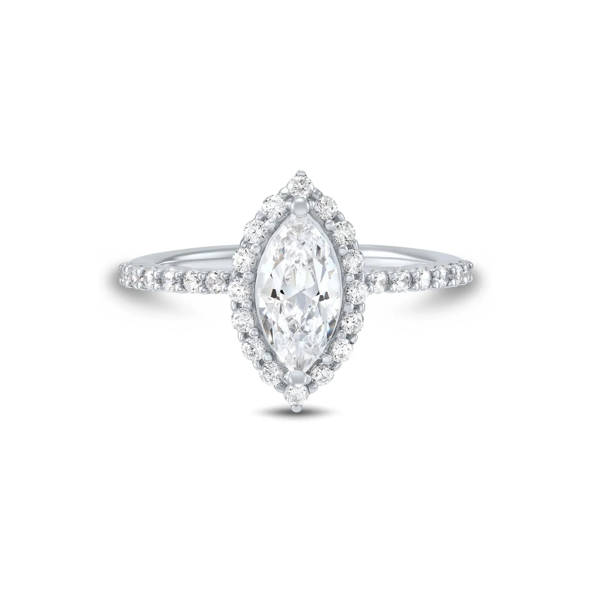 1 3/4 CT. Tw. Lab Grown Diamond Marquise Engagement Ring 14K White Gold Round Brilliant Cut Size 6 1mm