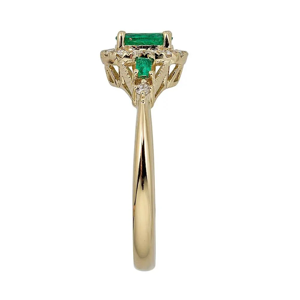 1/7 CT. Tw. Emerald & Diamond Ring 10K Yellow Gold Round Brilliant Cut Size 6 - Image 3