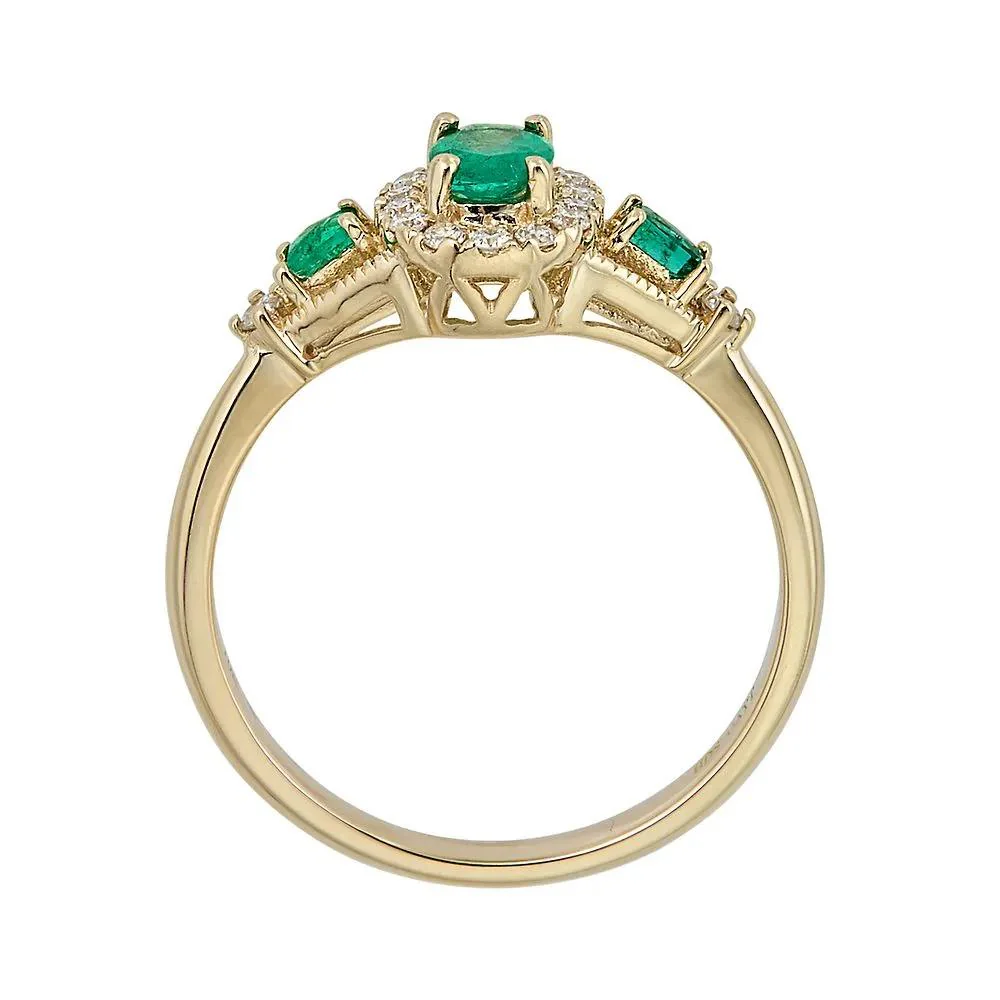 1/7 CT. Tw. Emerald & Diamond Ring 10K Yellow Gold Round Brilliant Cut Size 8.5 - Image 2