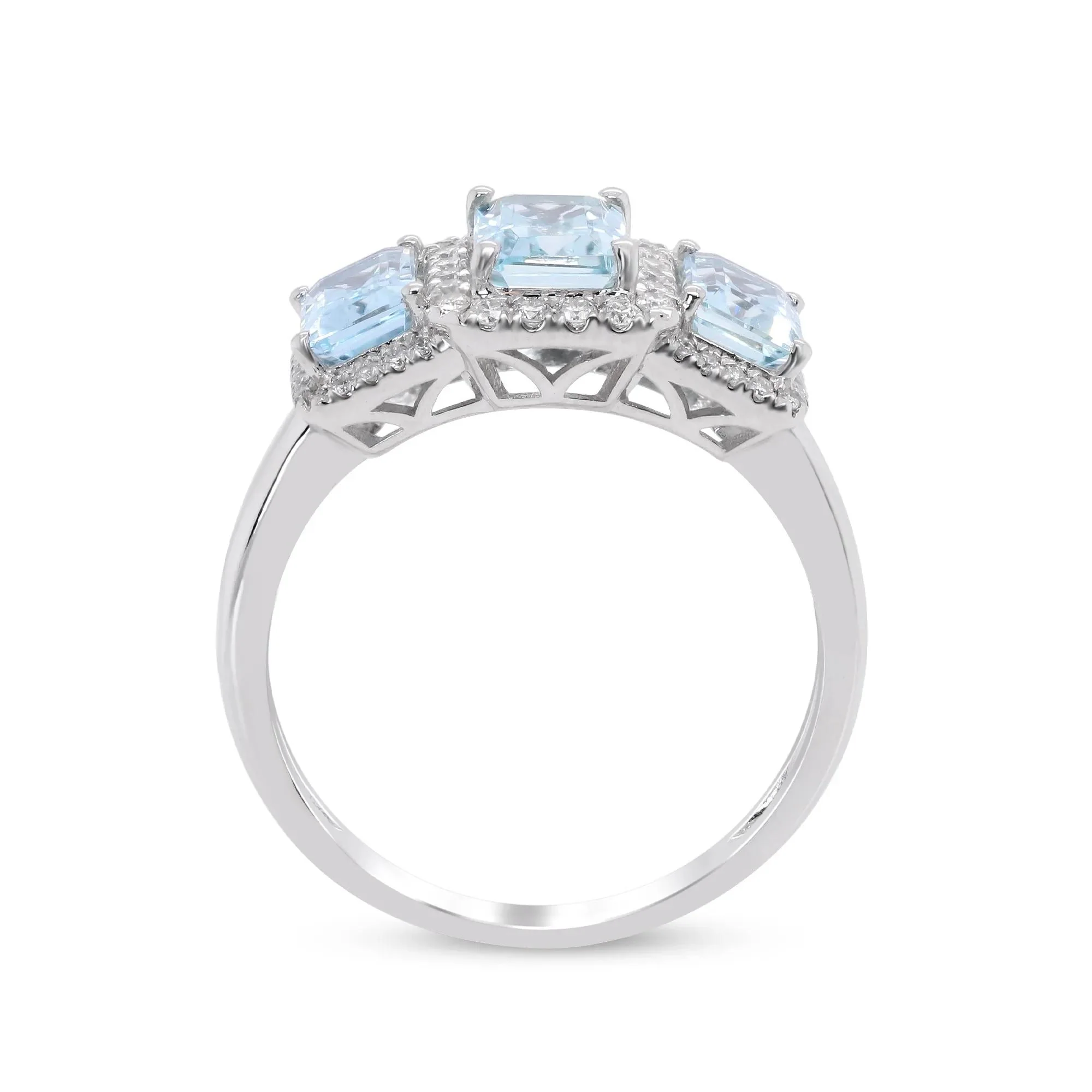 1/4 CT. Tw. Aquamarine and Diamond Ring 10K White Gold Size 6.5 - Image 2