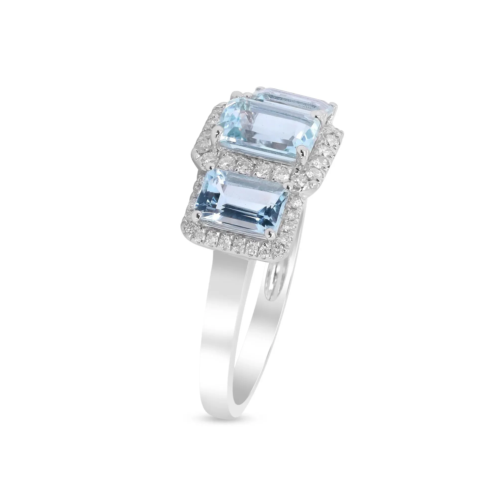 1/4 CT. Tw. Aquamarine and Diamond Ring 10K White Gold Size 7.5 - Image 4