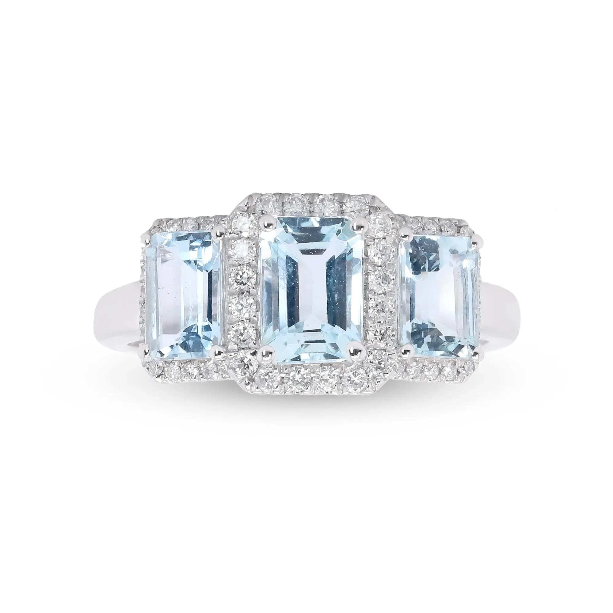 1/4 CT. Tw. Aquamarine and Diamond Ring 10K White Gold Size 8