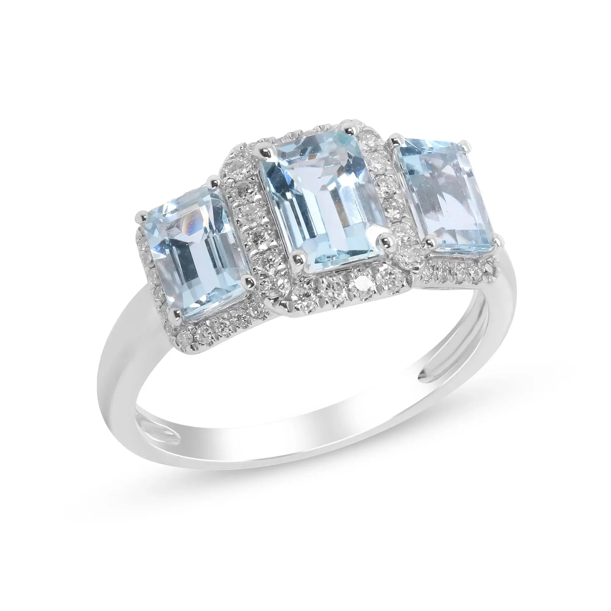 1/4 CT. Tw. Aquamarine and Diamond Ring 10K White Gold Size 8 - Image 3