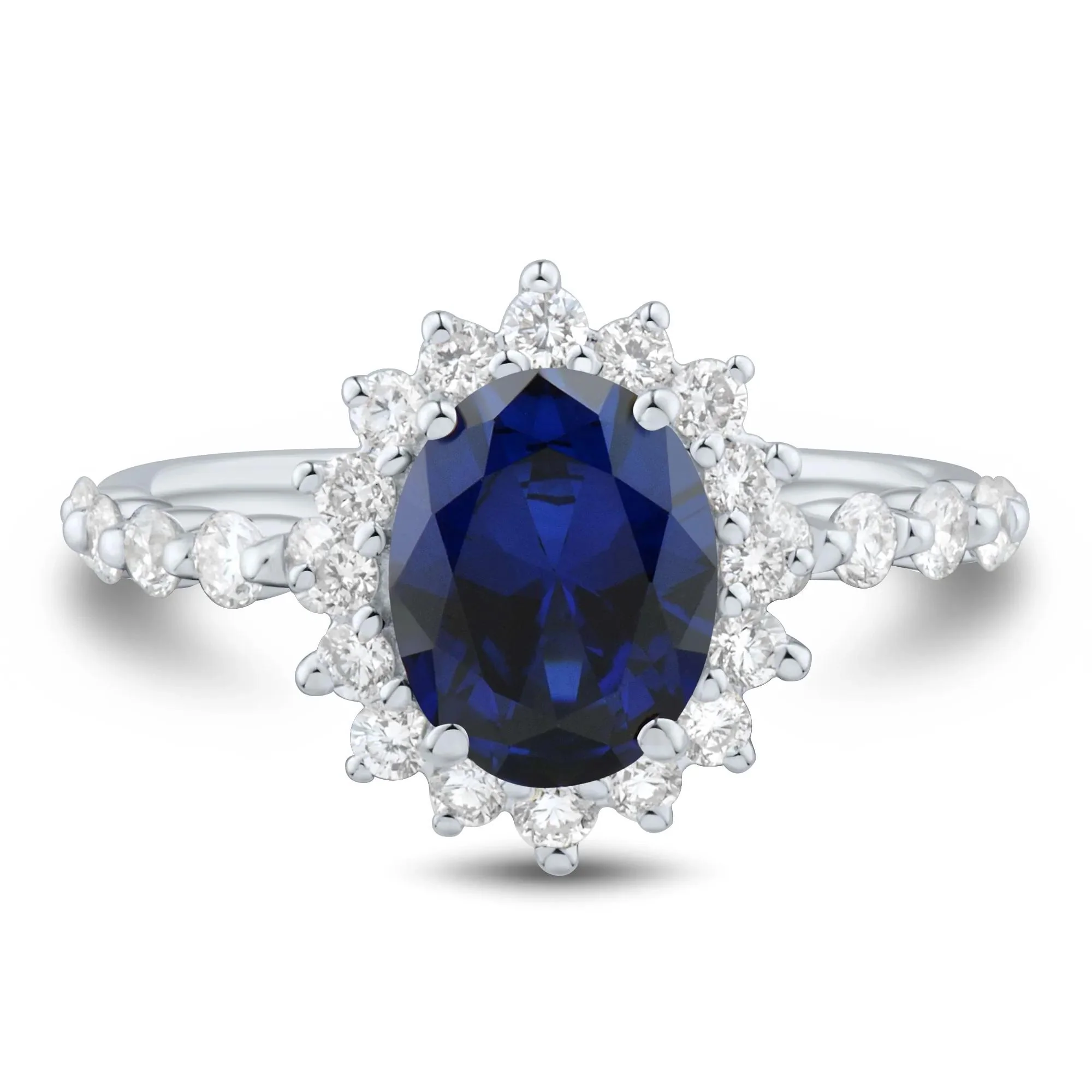 5/8 CT. Tw. Lab-Created Blue Sapphire and Lab Grown Diamond Halo Ring 10K White Gold Size 7 2mm
