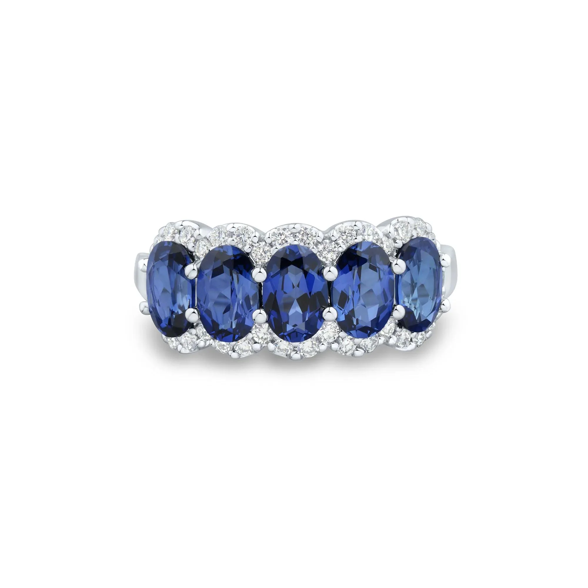 1/3 CT. Tw. Lab-Created Blue Sapphire and Lab Grown Diamond Band Ring 10K White Gold Size 7.5 1mm