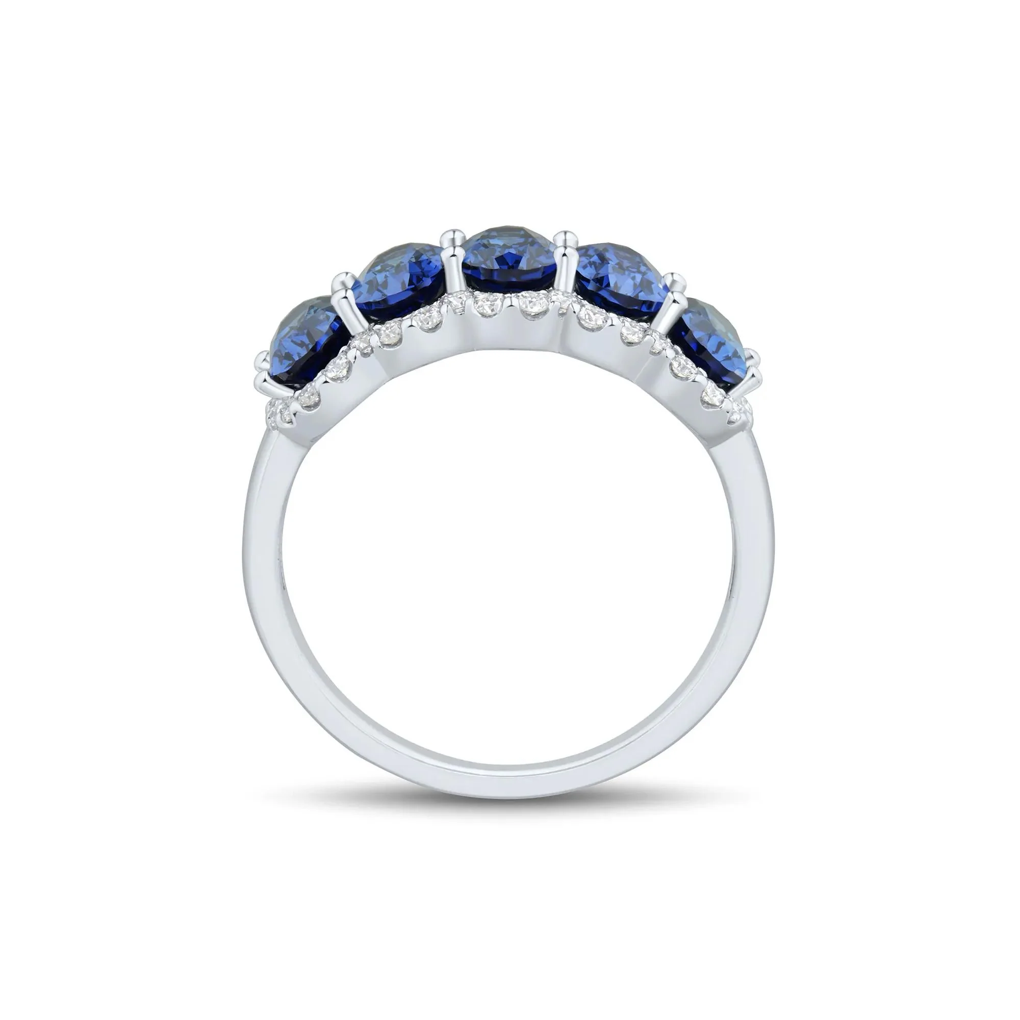 1/3 CT. Tw. Lab-Created Blue Sapphire and Lab Grown Diamond Band Ring 10K White Gold Size 7.5 1mm - Image 2