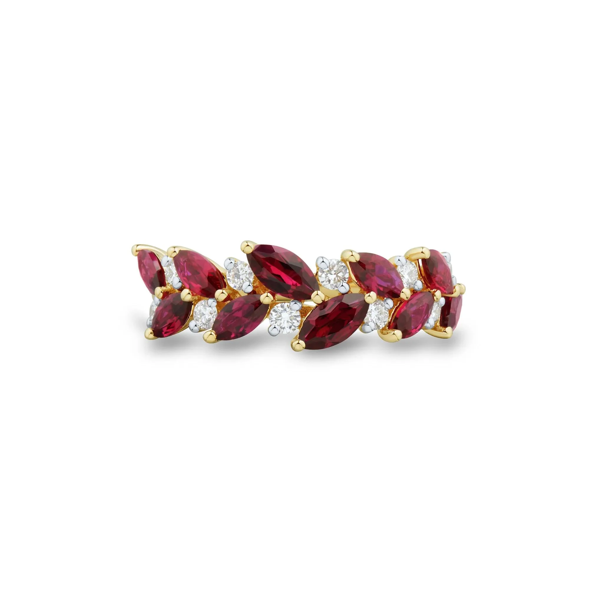 1/3 CT. Tw. Lab-Created Ruby and Lab Grown Diamond Band Ring 10K Yellow Gold Round Brilliant Cut Size 7 1mm