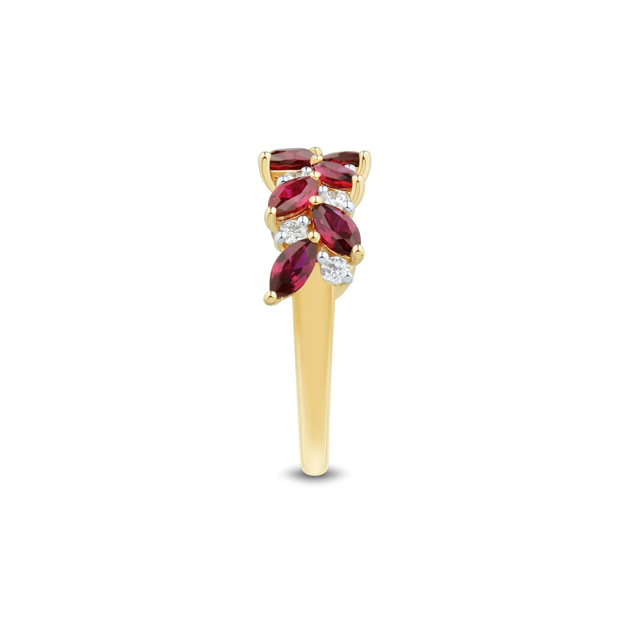 1/3 CT. Tw. Lab-Created Ruby and Lab Grown Diamond Band Ring 10K Yellow Gold Round Brilliant Cut Size 7 1mm - Image 3