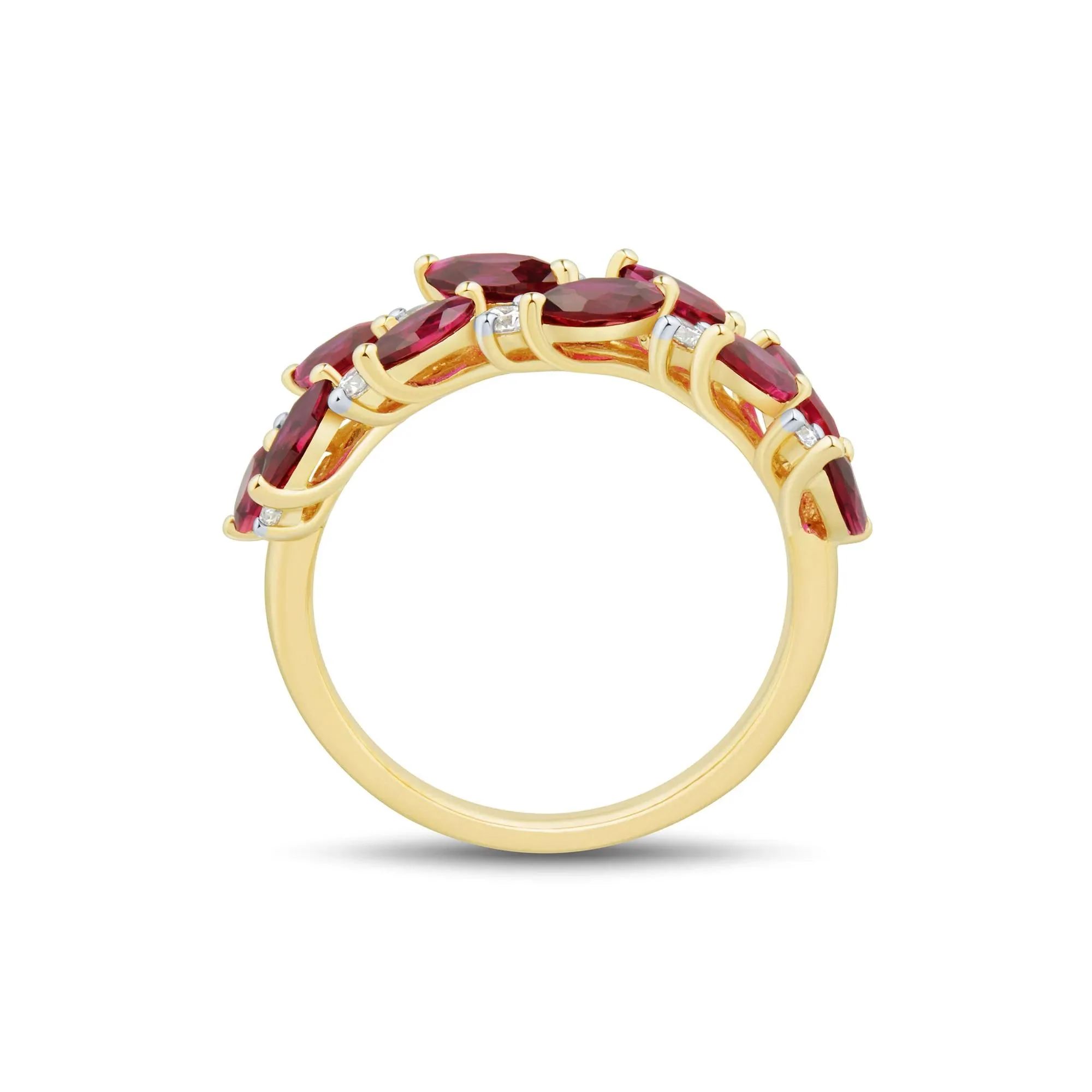 1/3 CT. Tw. Lab-Created Ruby and Lab Grown Diamond Band Ring 10K Yellow Gold Round Brilliant Cut Size 7.5 1mm - Image 2