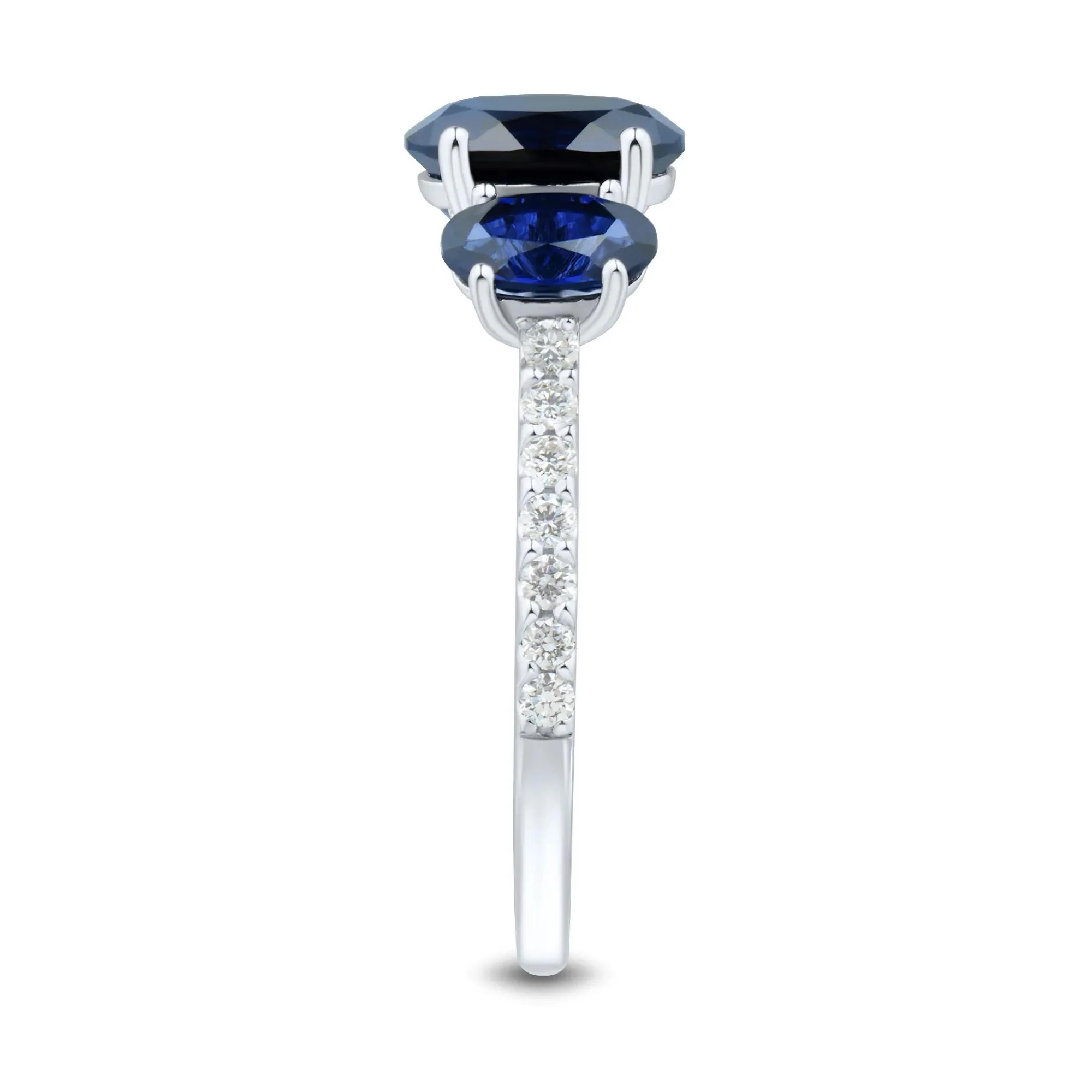 1/5 CT. Tw. Lab-Created Blue Sapphire and Lab Grown Diamond Three-Stone Ring 10K White Gold Size 6 1mm - Image 3