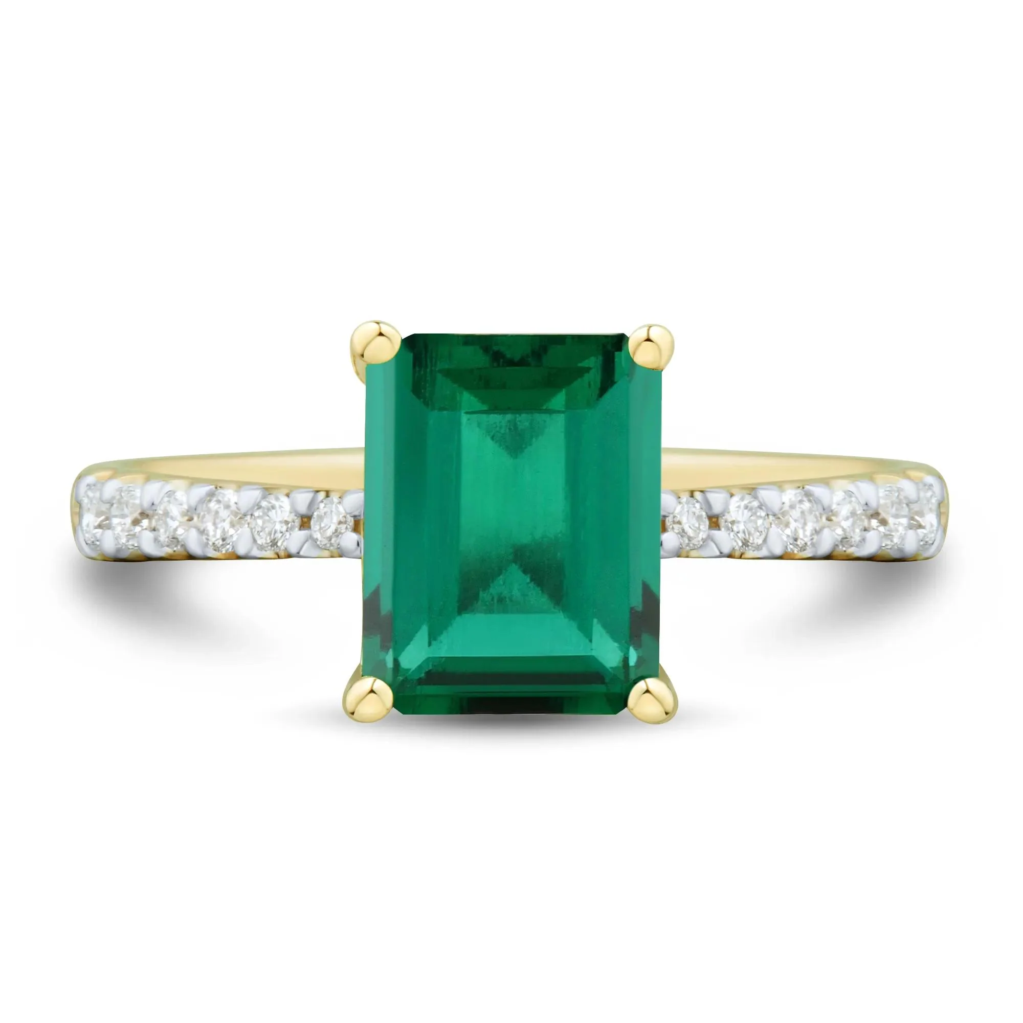 1/5 CT. Tw. Lab-Created Emerald and Lab Grown Diamond Ring 10K Yellow Gold Round Brilliant Cut Size 7.5 1mm